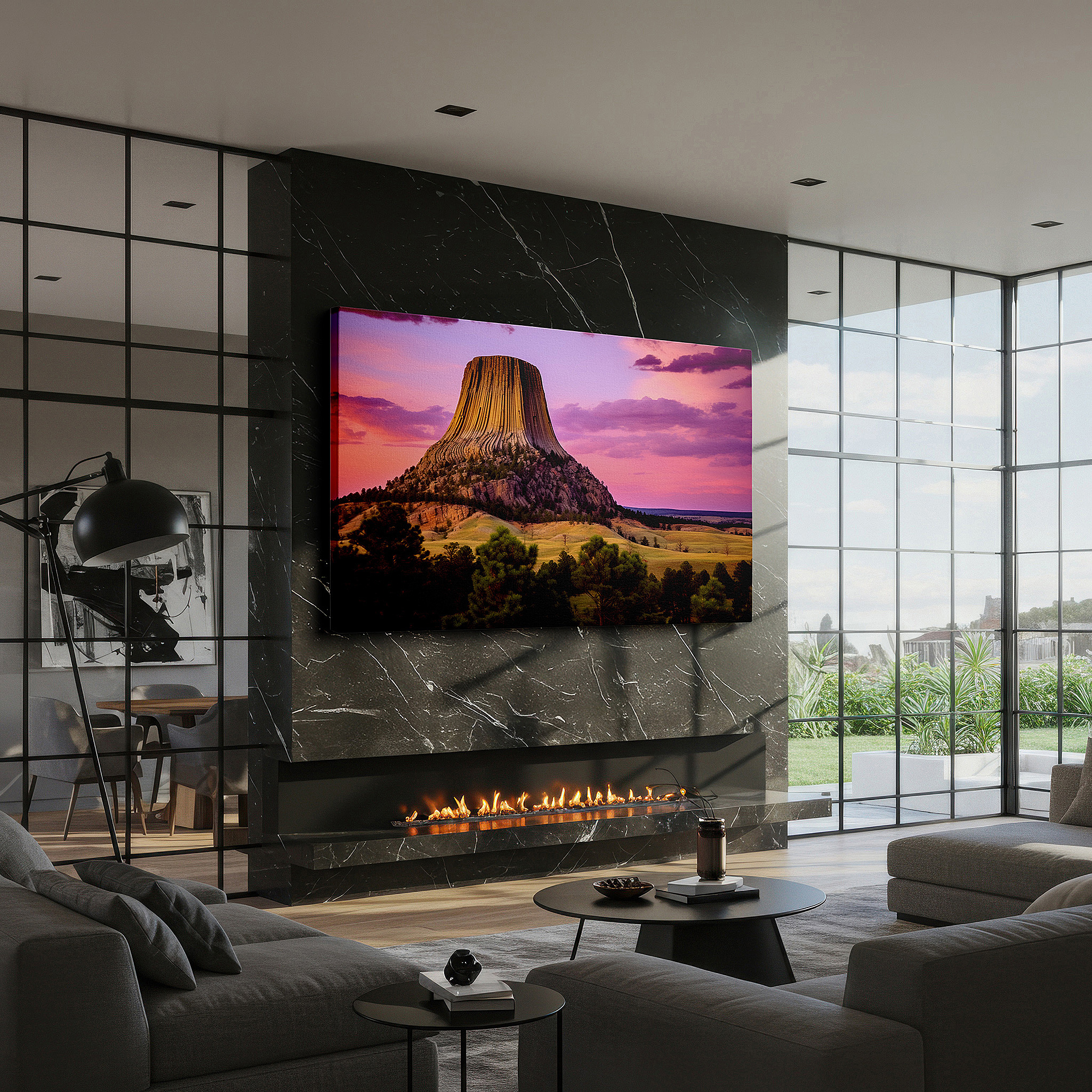 Side profile highlights a tightly wrapped canvas over a 3 cm deep stretcher — devil's tower at sunset: majestic nature's grandeur - large canvas wall art for office and bedroom decor