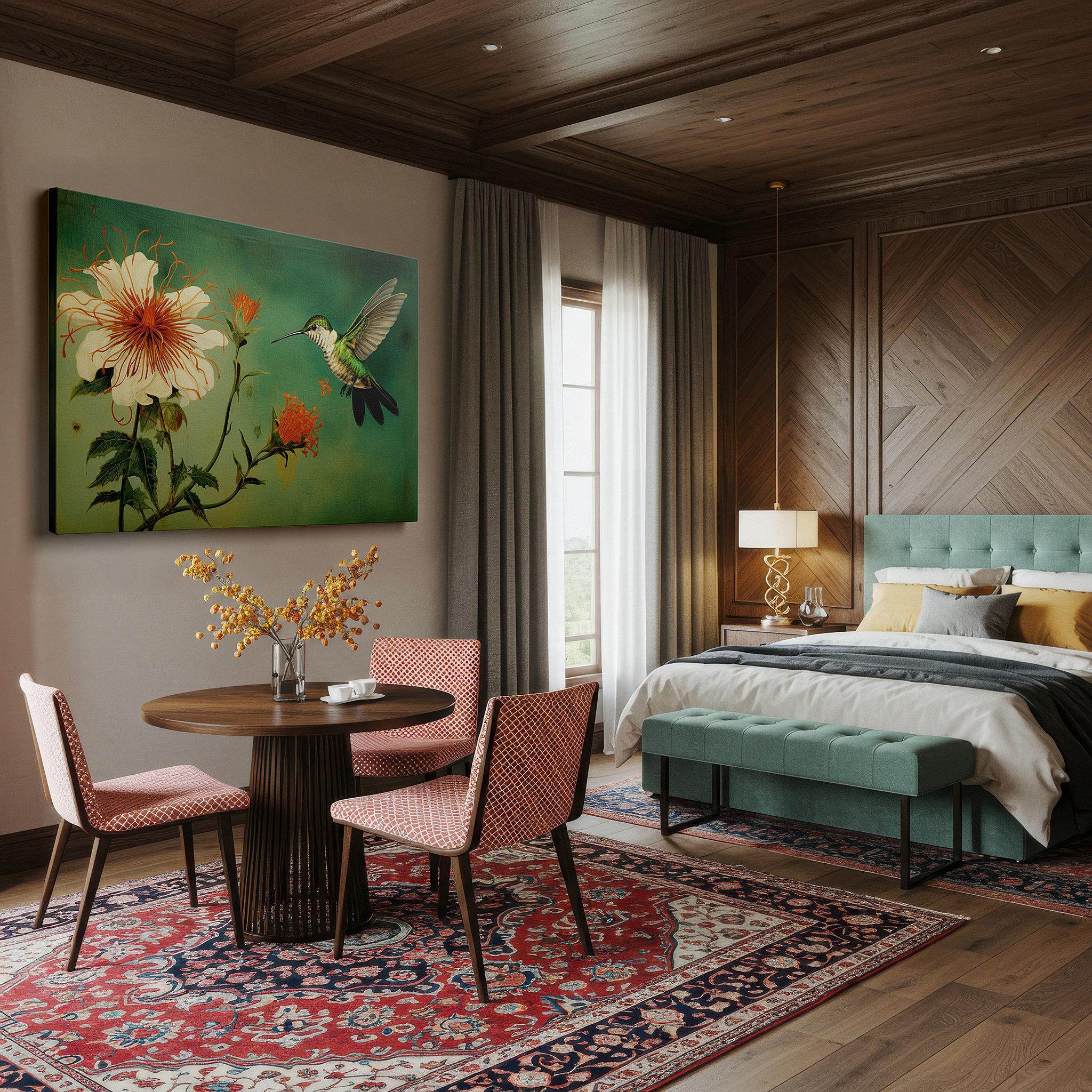 Side profile highlights a tightly wrapped canvas over a 3 cm deep stretcher — hummingbird and flower: a graceful display of nature's elegance and swiftness - large wall art, canvas wall art, wall decor for office and bedroom