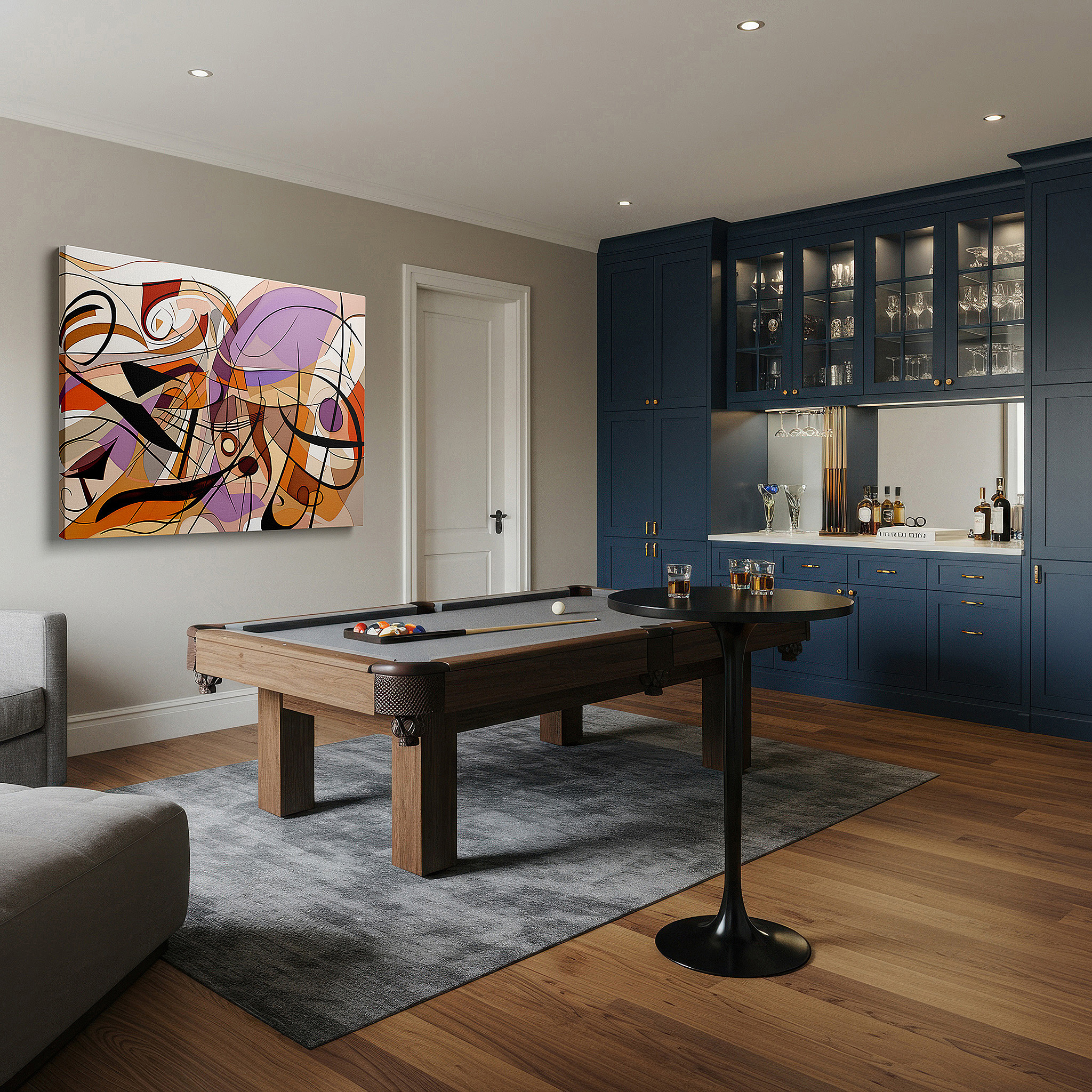 Side profile highlights a tightly wrapped canvas over a 3 cm deep stretcher — vibrant swirls of color and emotion: abstract large wall art for offices, bedrooms, and living spaces