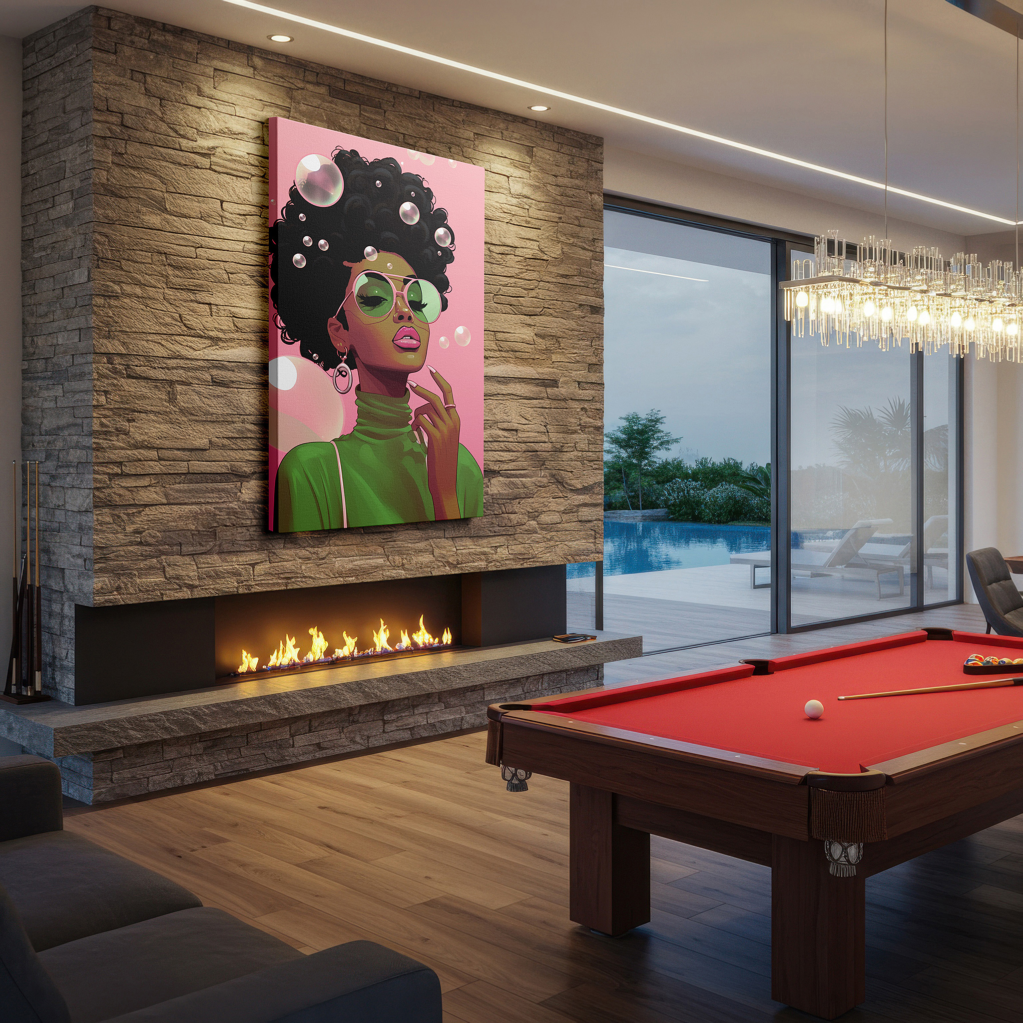 At 60×40 cm, this format fits effortlessly over dressers or benches — contemporary women's confidence and style featuring bold bubbles: large canvas wall art for office, bedroom, and living room decor