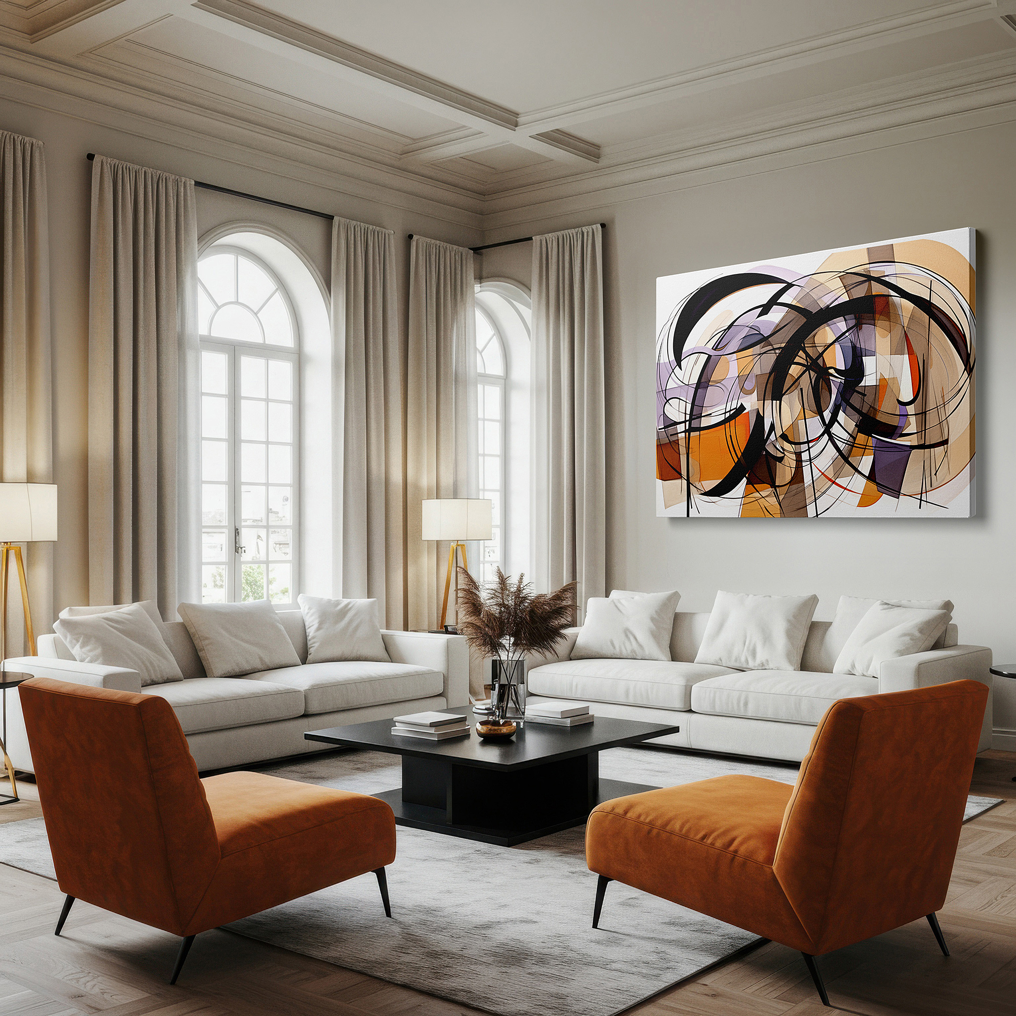At 60×40 cm, this format fits effortlessly over dressers or benches — elegant large wall art featuring warm colors and emotional depth, perfect for sophisticated spaces, including offices and bedrooms