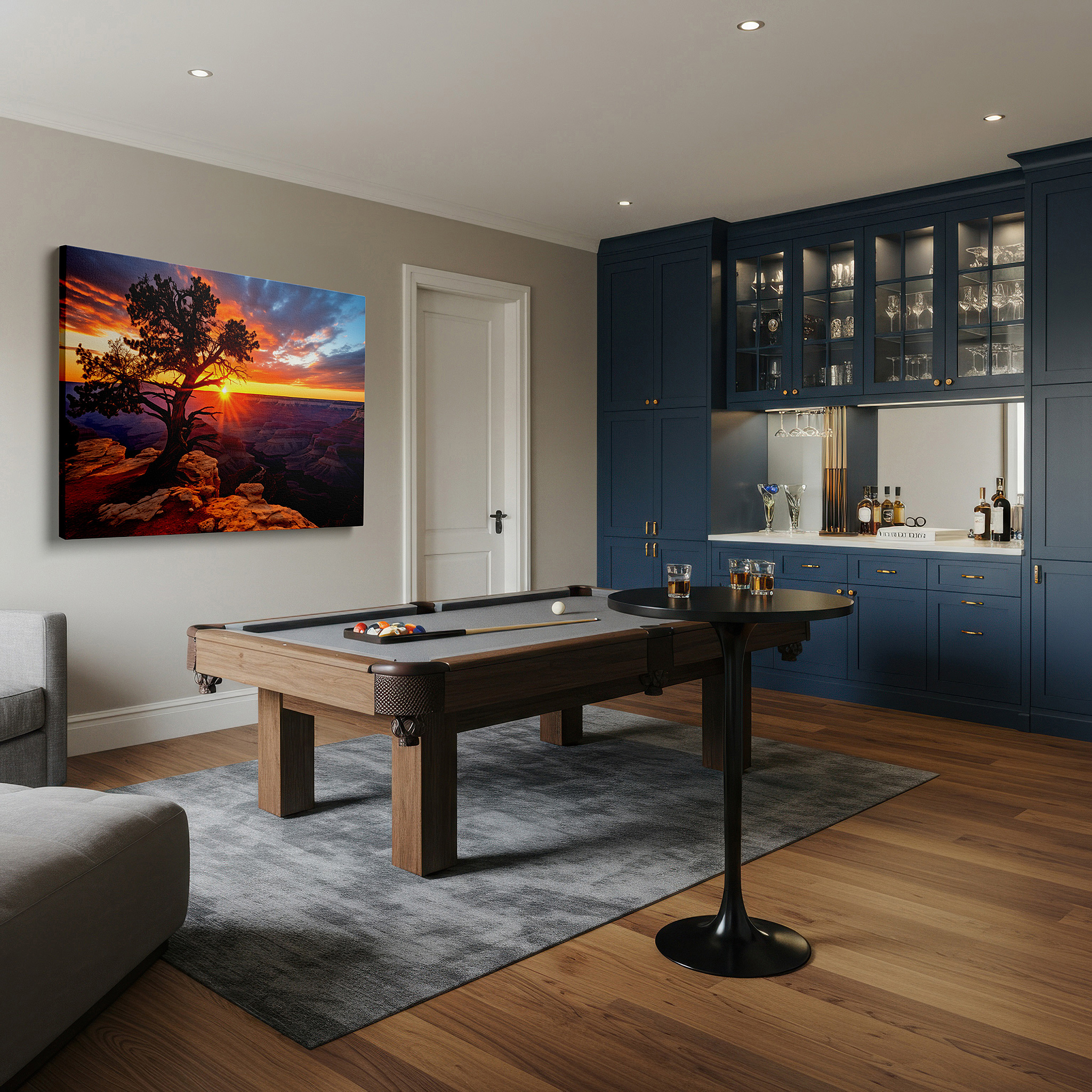 At 60×40 cm, this format fits effortlessly over dressers or benches — grand canyon sunset and silhouetted tree - nature's masterpiece large wall art, canvas wall art, wall decor for office