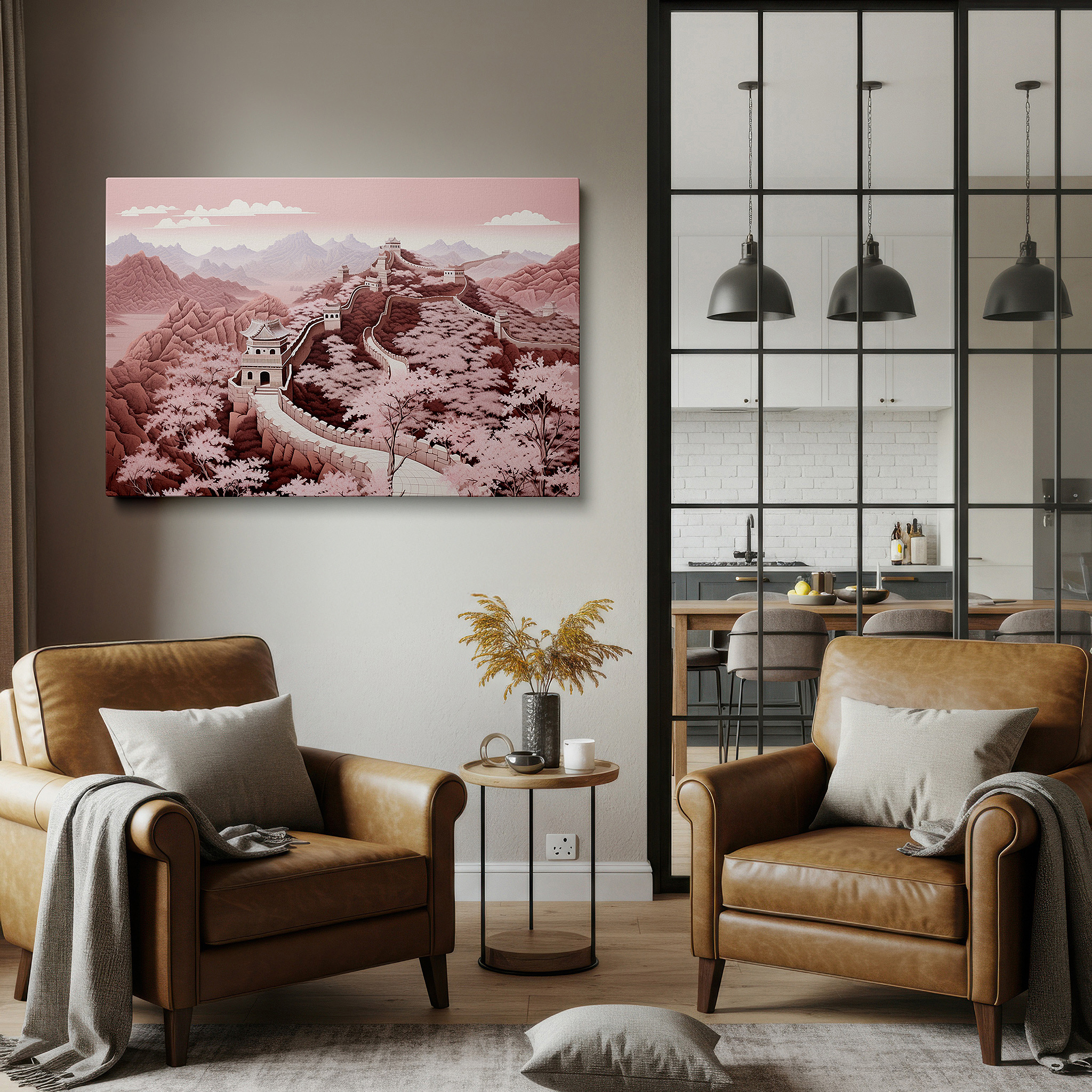 At 60×40 cm, this format fits effortlessly over dressers or benches — great wall of china canvas print featuring rugged mountains and autumn foliage - large wall art for office and bedroom decor