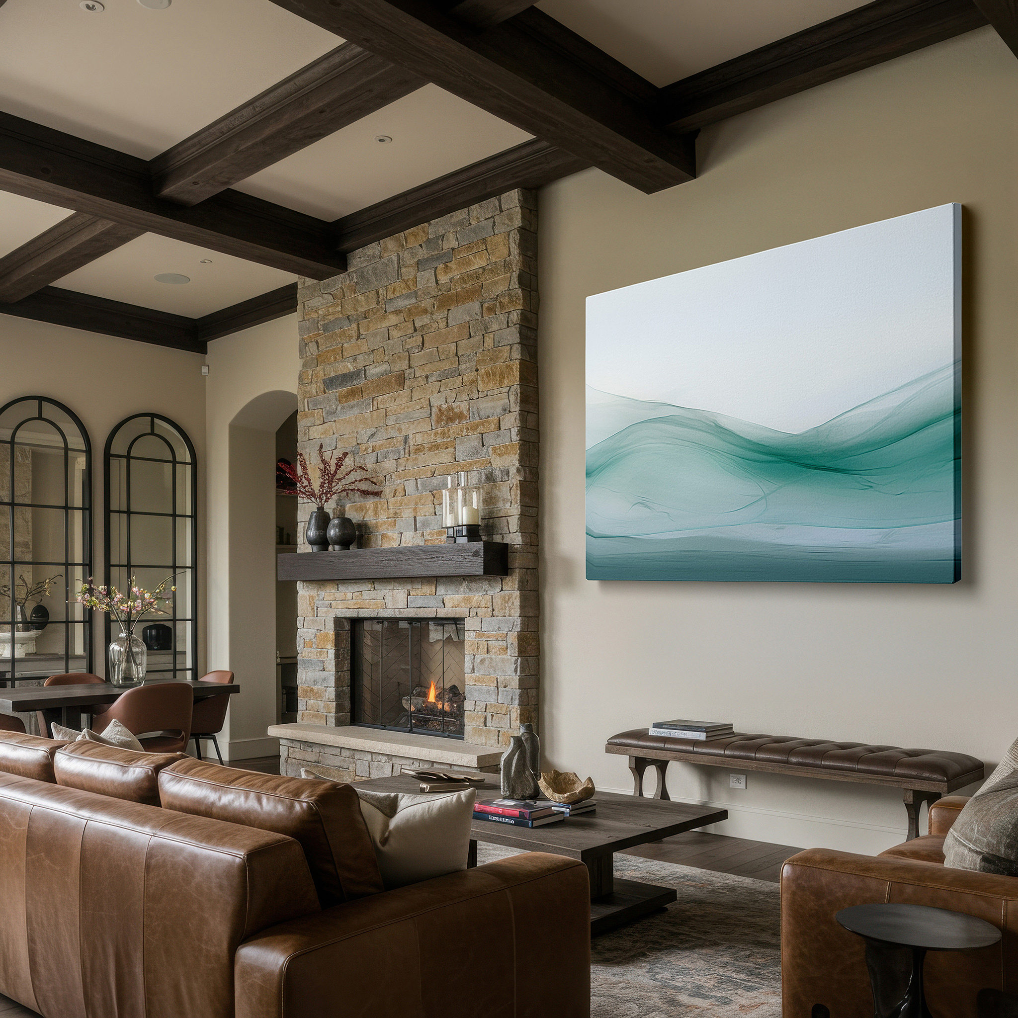 At 60×40 cm, this format fits effortlessly over dressers or benches — green hills horizon large wall art, canvas wall art, wall decor for office and bedroom