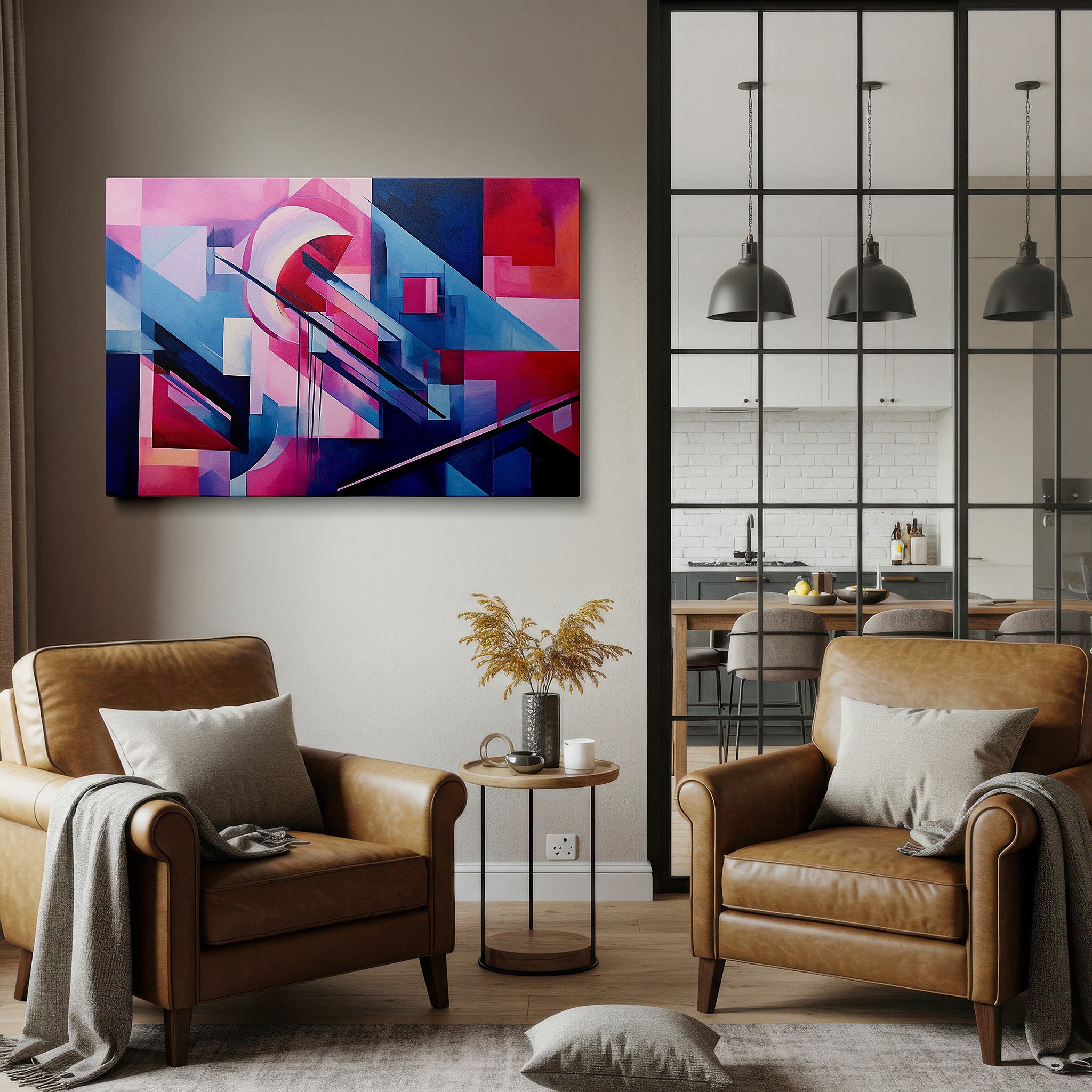 At 60×40 cm, this format fits effortlessly over dressers or benches — ignite your imagination with vibrant geometric large wall art, canvas decor for home and office