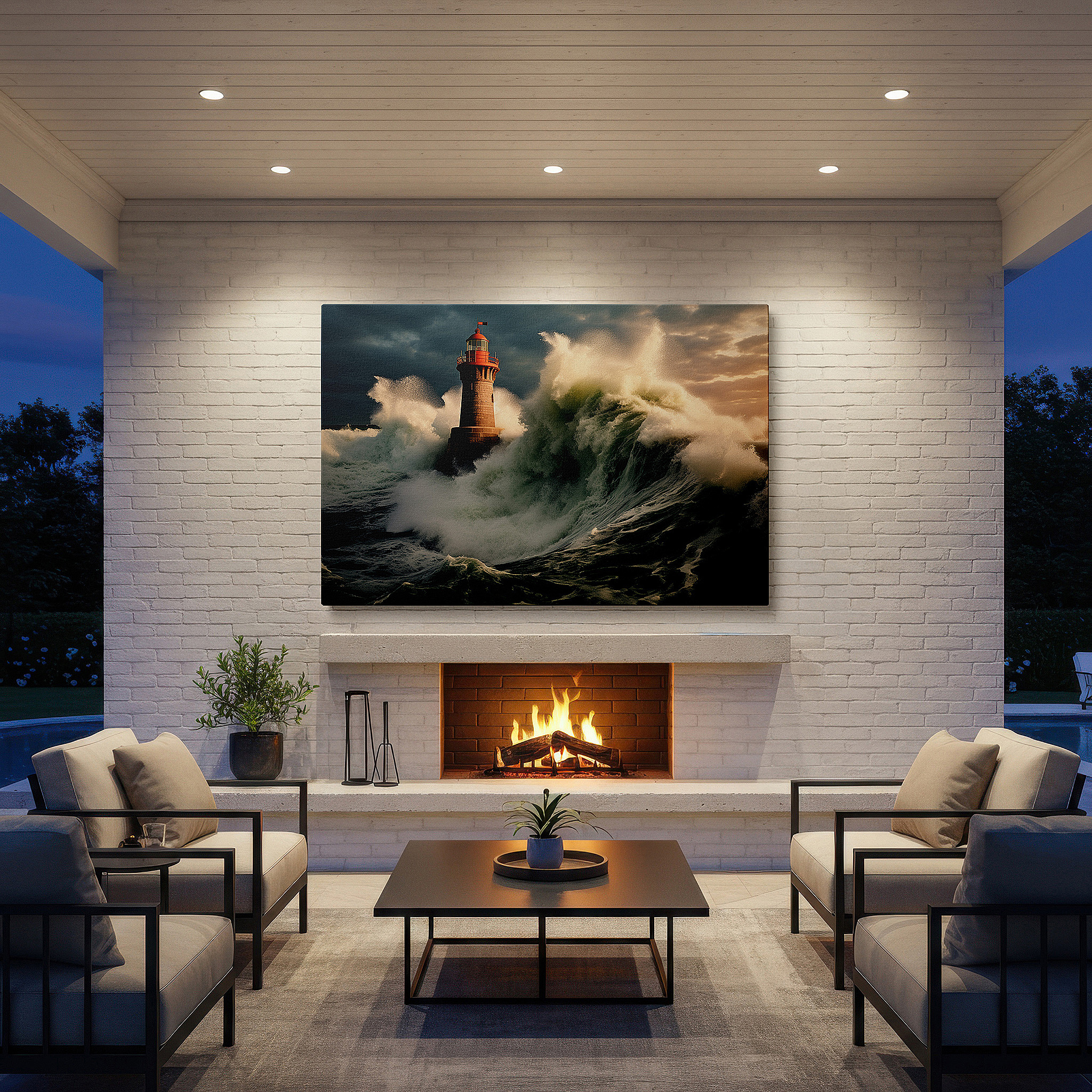 At 60×40 cm, this format fits effortlessly over dressers or benches — lighthouse amidst stormy seas wall art - symbolizing resilience and hope, perfect for office, living room, or bedroom decor, available as large canvas art