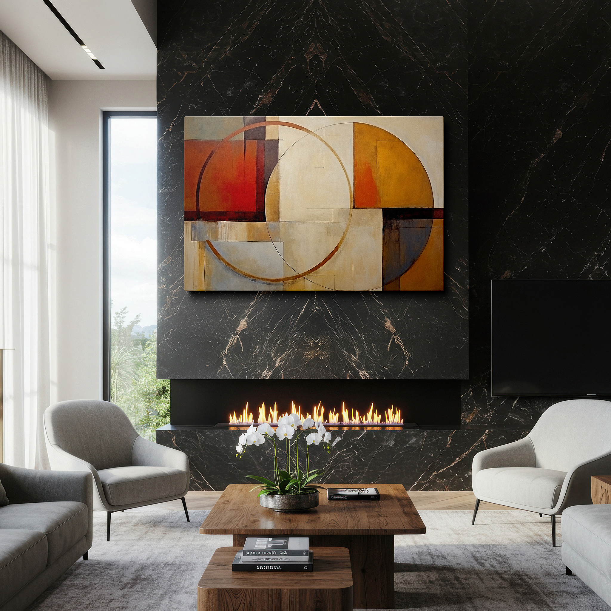 At 60×40 cm, this format fits effortlessly over dressers or benches — muted earth tone geometric abstraction for peaceful reflection - large canvas wall art for office and bedroom decor