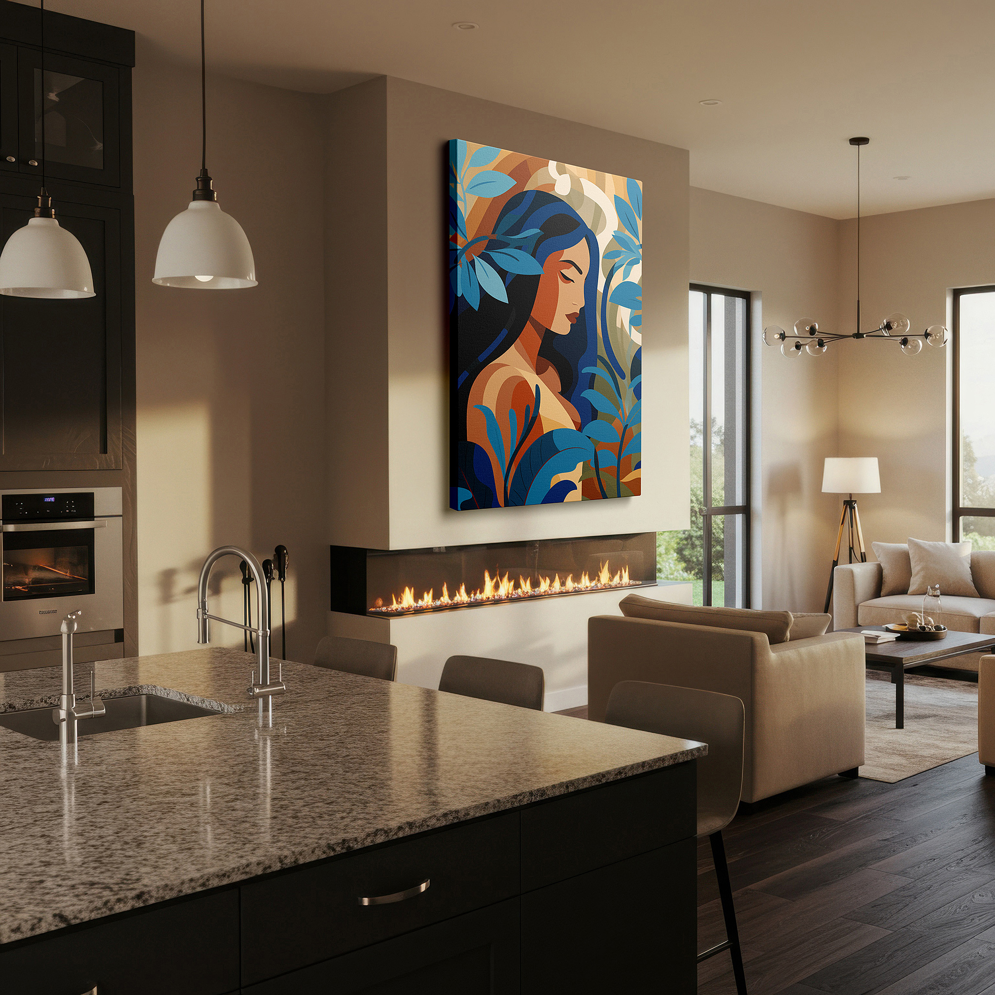 At 60×40 cm, this format fits effortlessly over dressers or benches — serene beauty and natural elegance: tropical portrait large wall art, canvas wall art, wall decor for office and bedroom