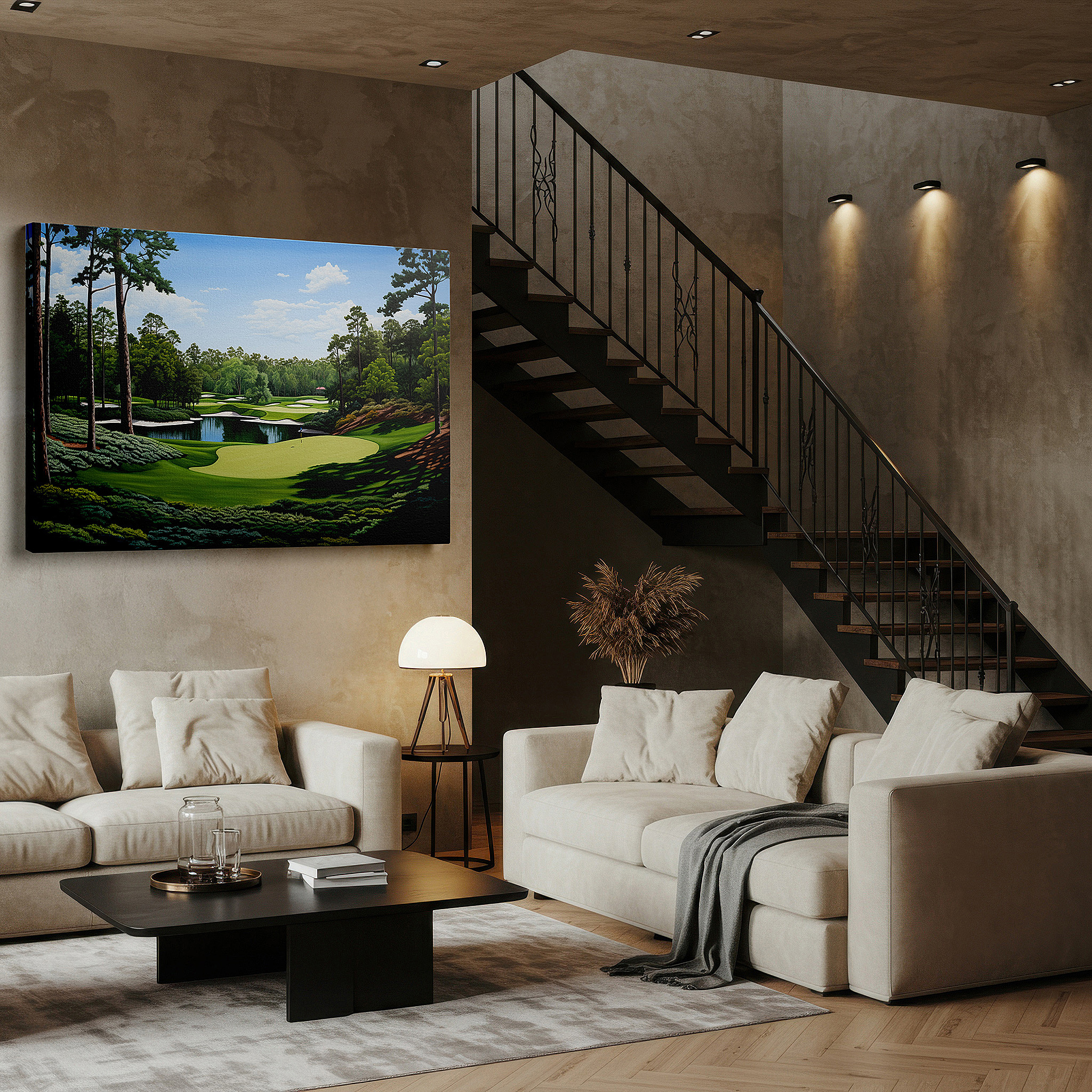At 60×40 cm, this format fits effortlessly over dressers or benches — serene golf course landscape: a harmonious blend of nature and sport - large canvas wall art for office and bedroom decor