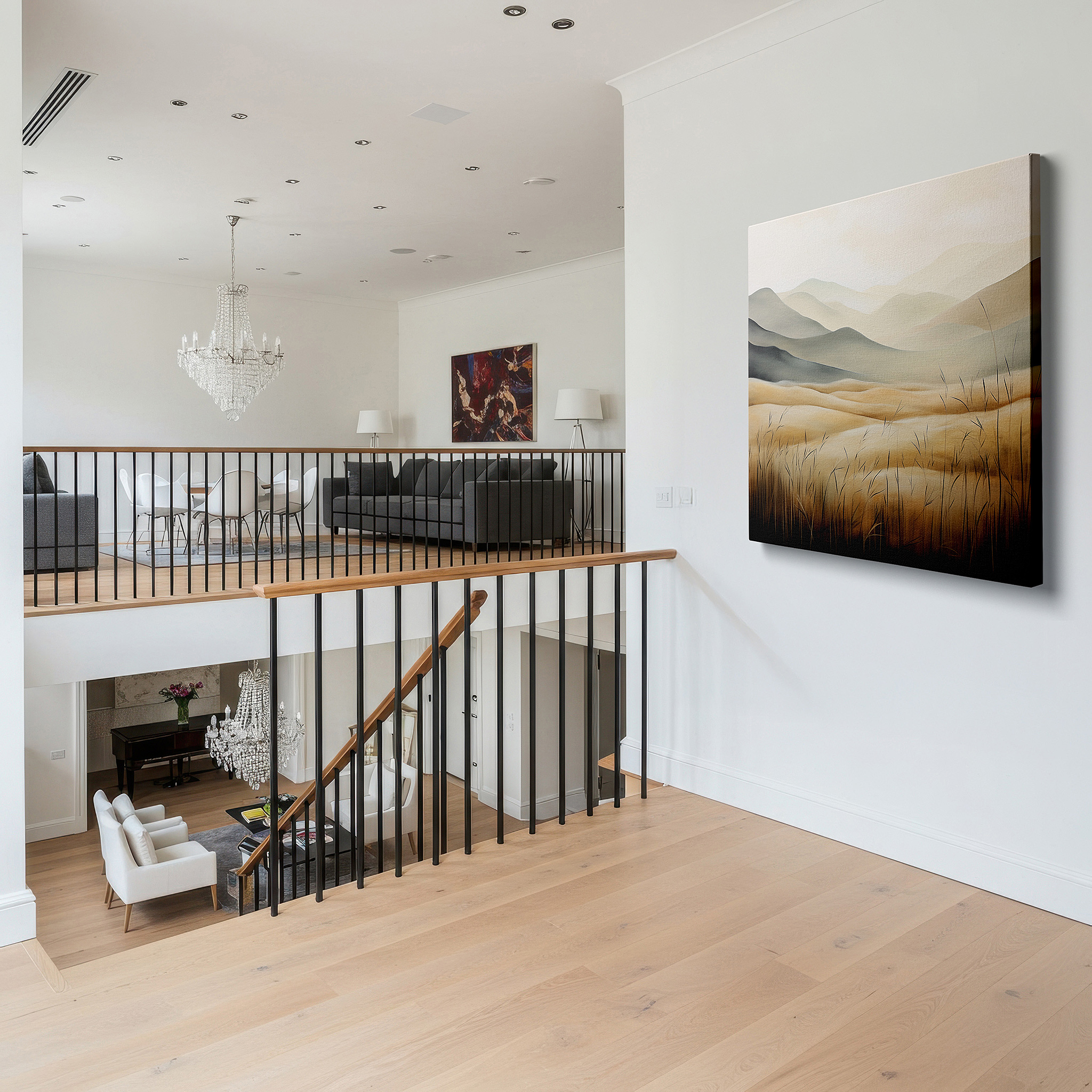 At 60×40 cm, this format fits effortlessly over dressers or benches — serene rolling hills landscape with gentle sky - large canvas wall art for office, bedroom, and living room decor