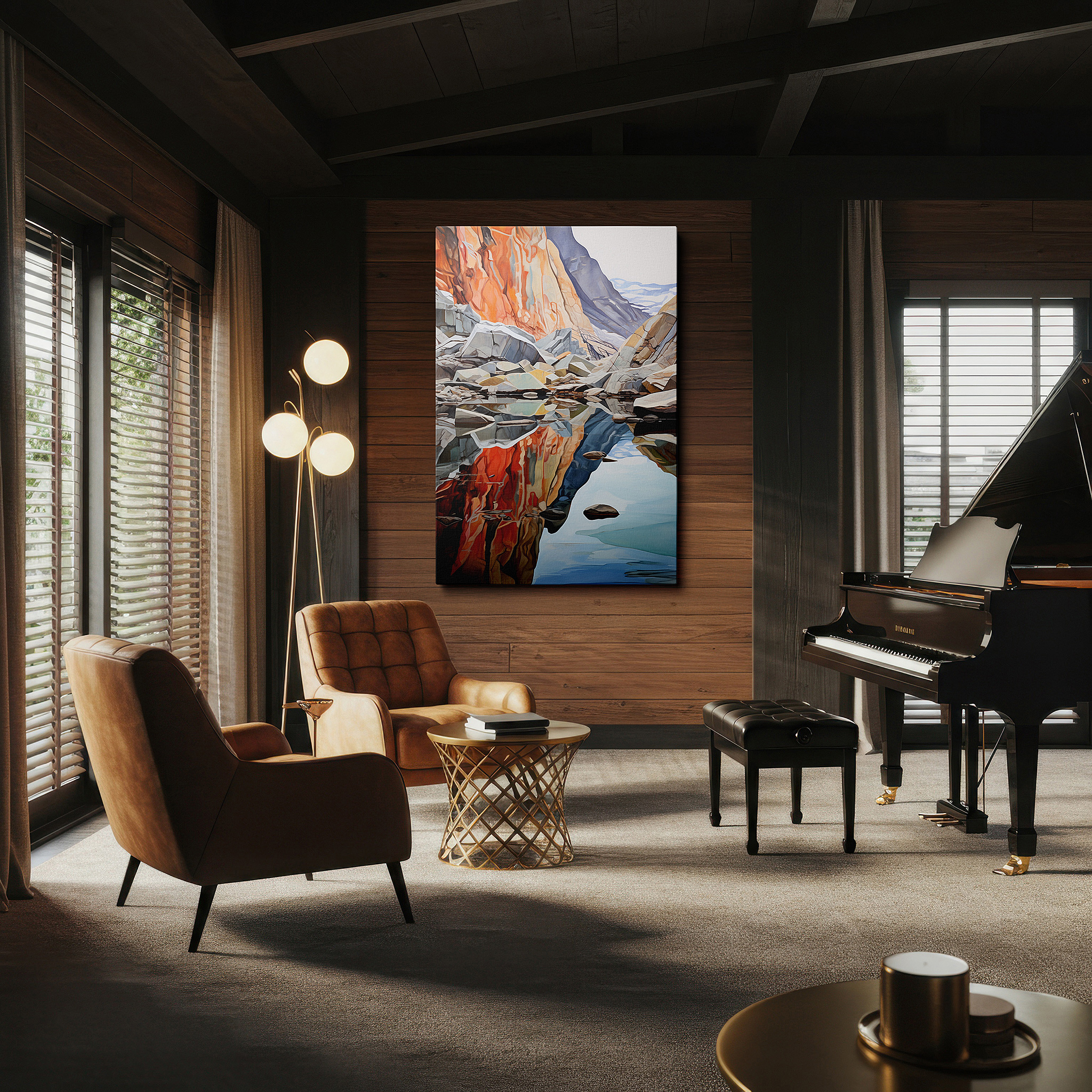 At 60×40 cm, this format fits effortlessly over dressers or benches — serene waters and grand rocks - nature's peaceful symphony large wall art, canvas wall art, wall decor for office and bedroom