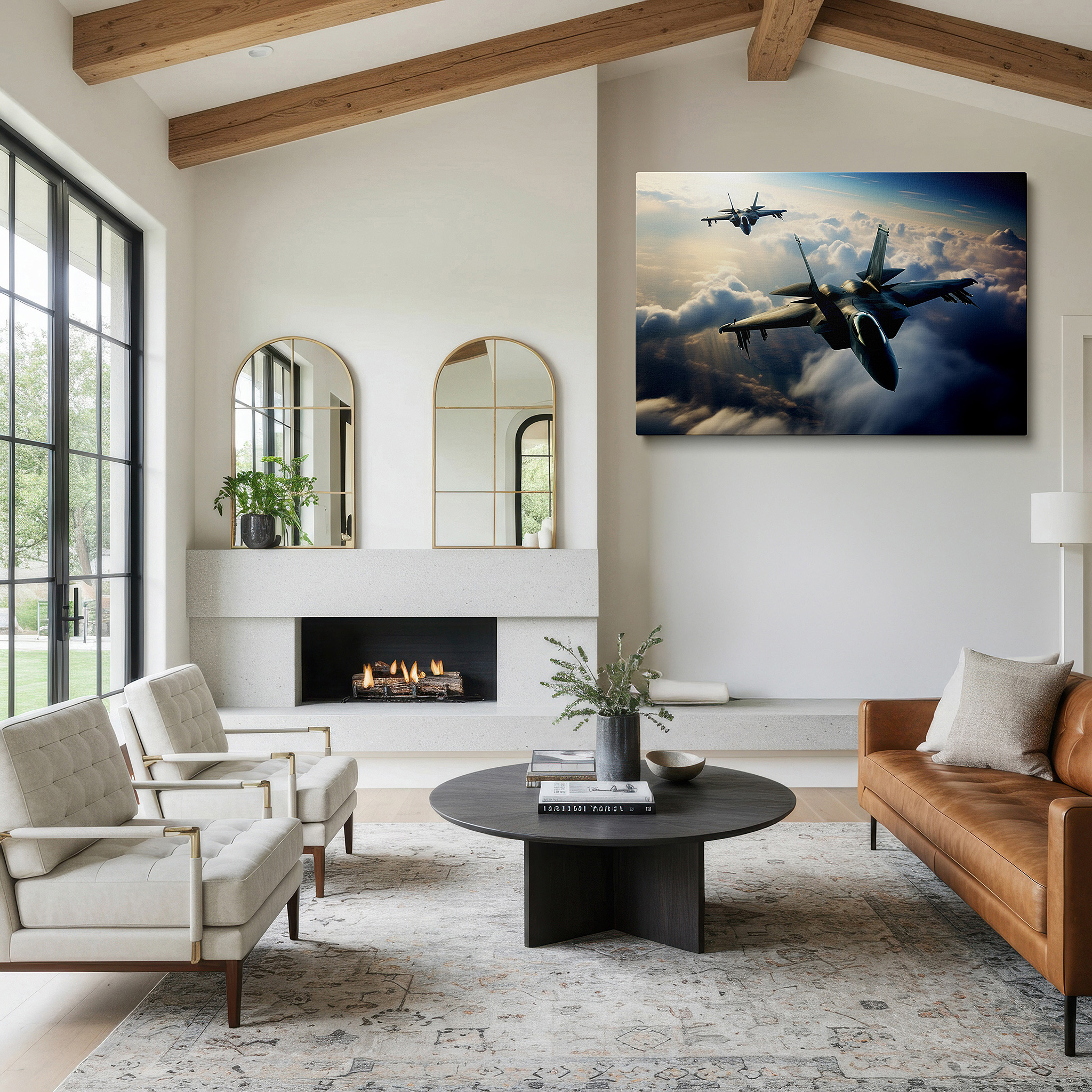 At 60×40 cm, this format fits effortlessly over dressers or benches — soaring jets among golden clouds - celebrating aviation and technological wonders large wall art, canvas wall art, wall decor, office wall art
