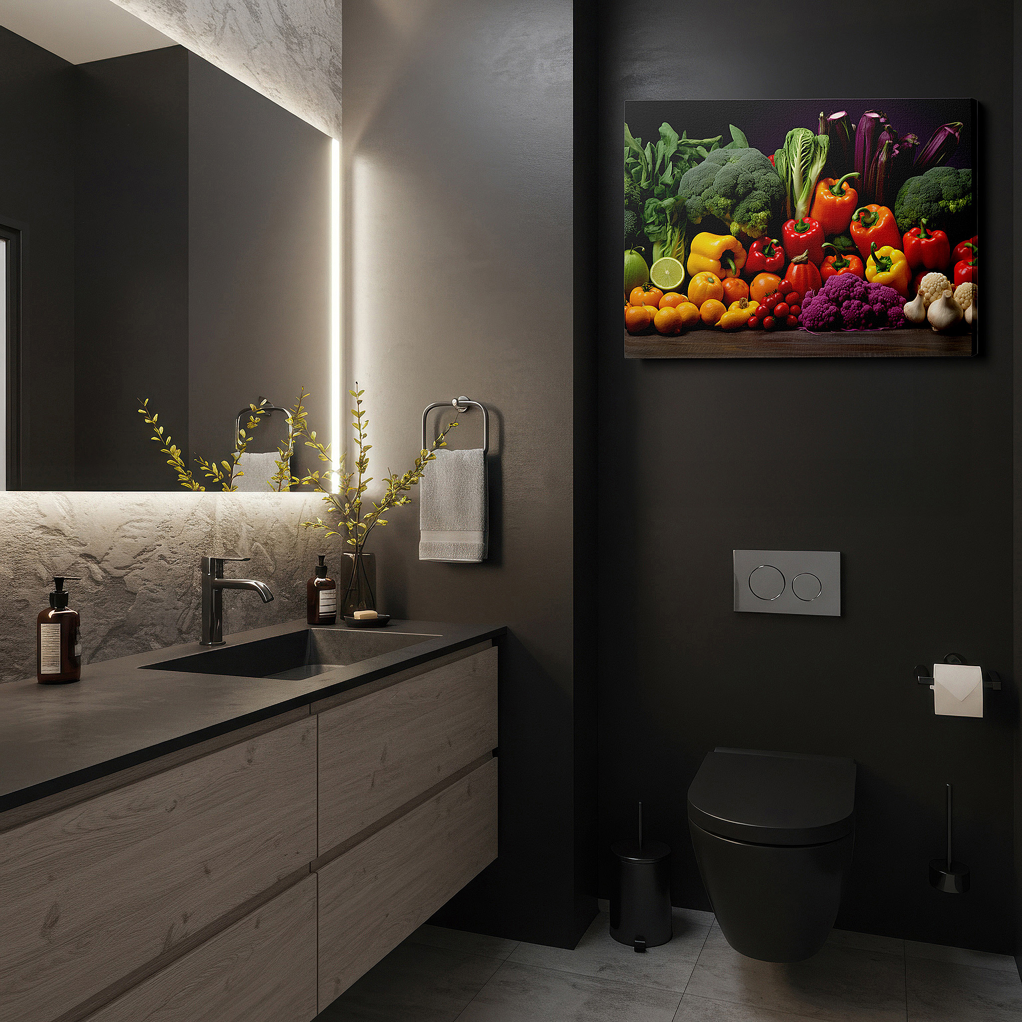 At 60×40 cm, this format fits effortlessly over dressers or benches — wall art: celebrating freshness and health with vibrant vegetable images - large wall art, canvas wall art, wall decor for offices and bedrooms