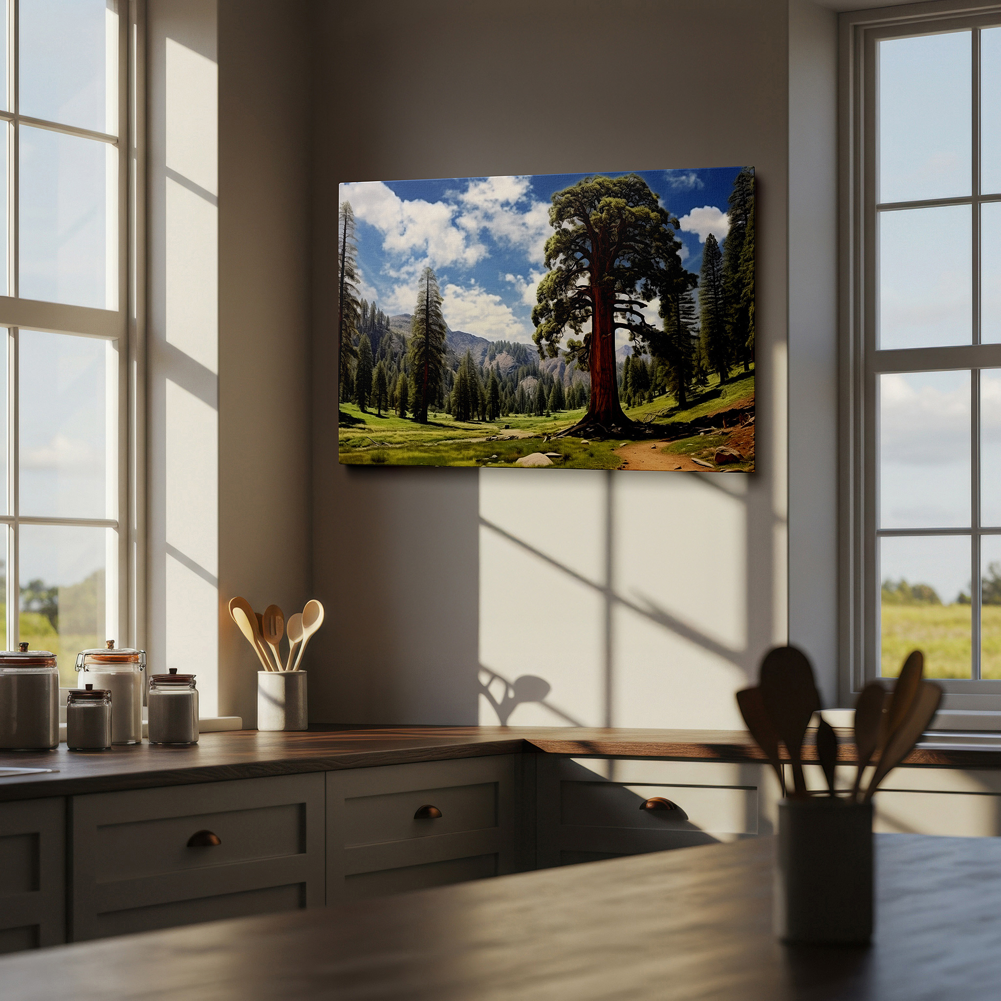 The 75×50 cm version anchors medium rooms without dominating them — enchanting forest grandeur - explore the rich tapestry of nature with large canvas wall art for home and office decor
