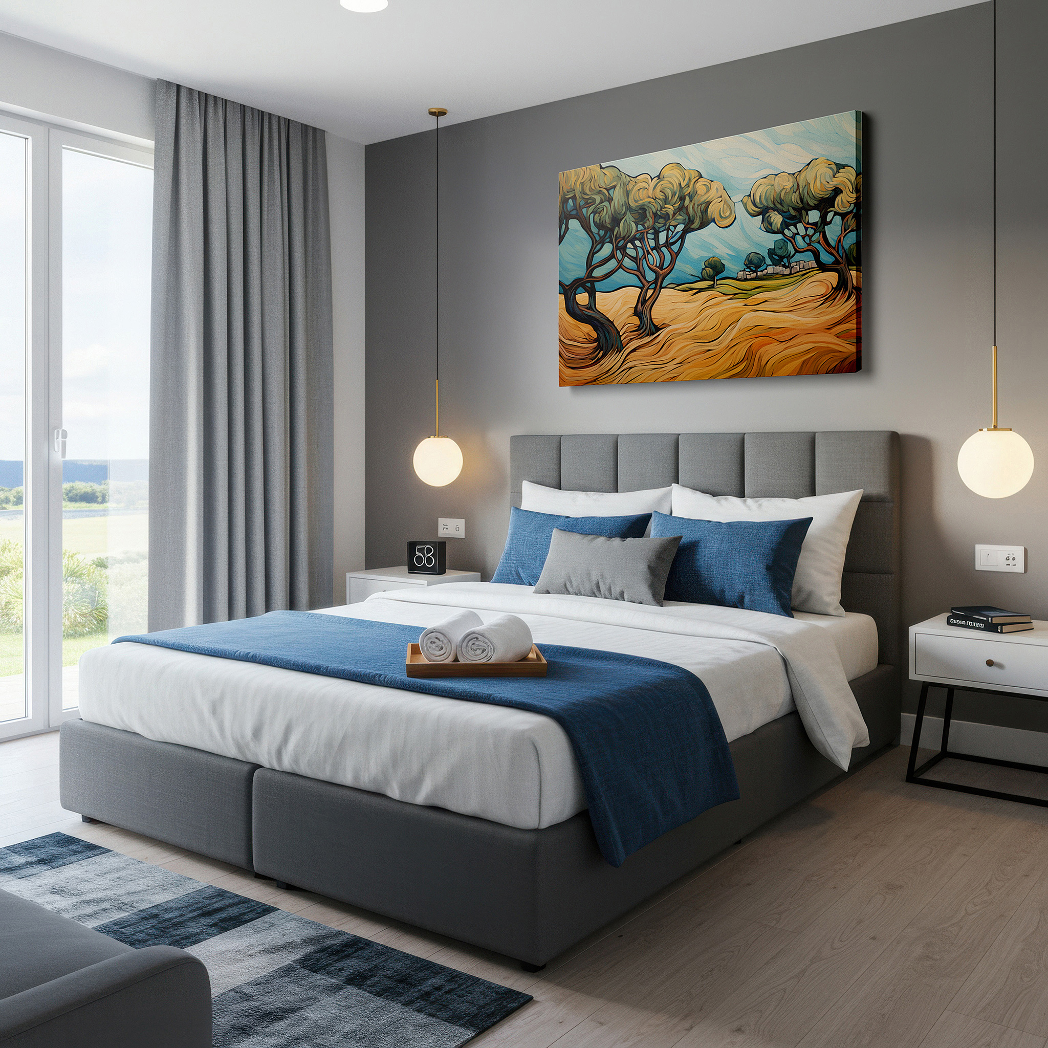 The 75×50 cm version anchors medium rooms without dominating them — stylized trees and vibrant landscapes harmonious dance large wall art, canvas wall art, wall decor for office and bedroom