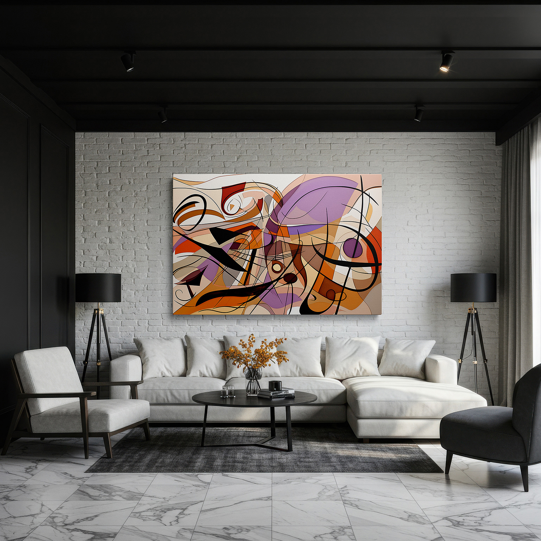 The 75×50 cm version anchors medium rooms without dominating them — vibrant swirls of color and emotion: abstract large wall art for offices, bedrooms, and living spaces