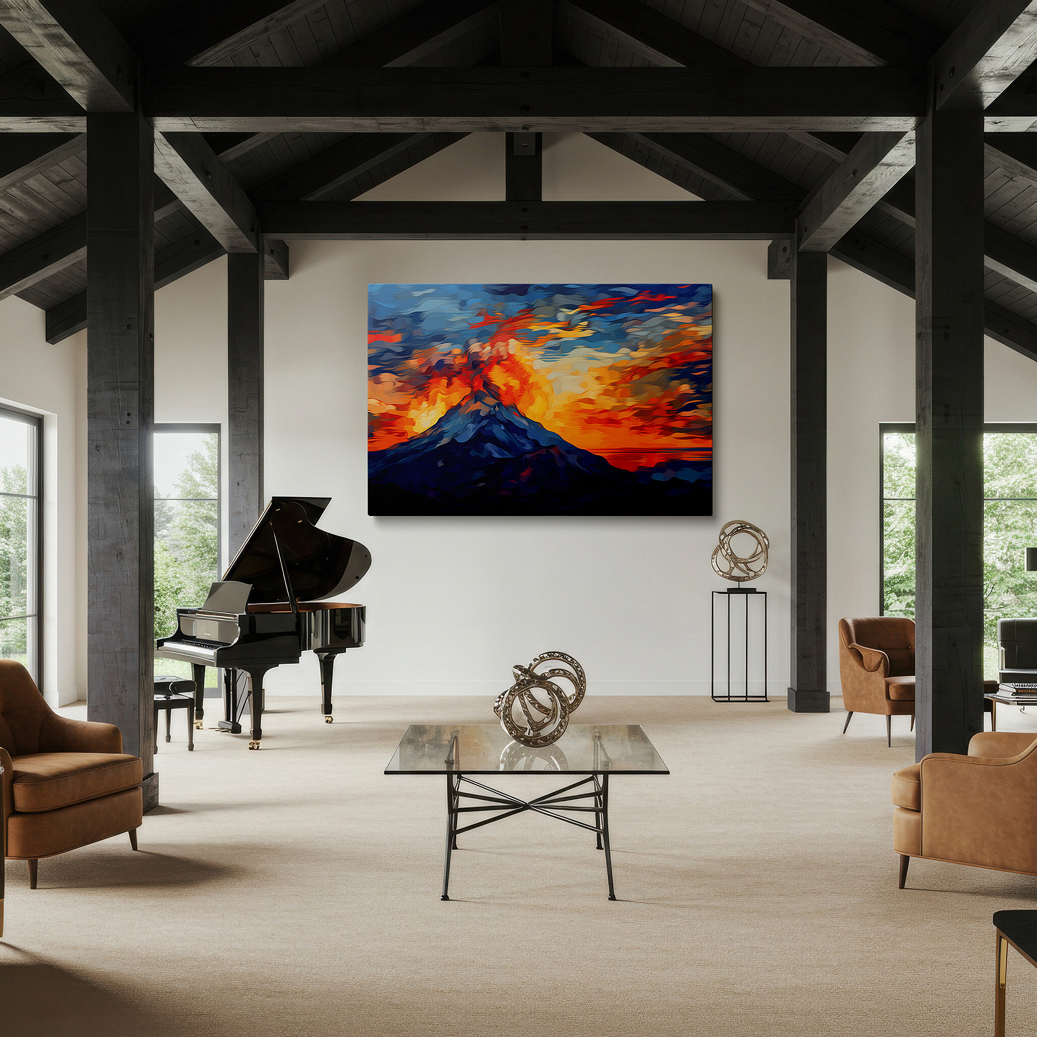 The 75×50 cm version anchors medium rooms without dominating them — volcanic fury unleashed: a stunning exhibition of nature's force and elegance - large wall art, canvas wall art, wall decor for office and bedroom