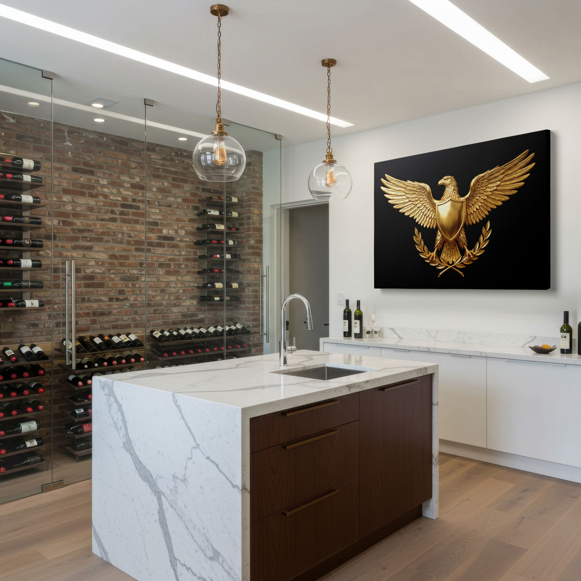 Sophisticated golden emblem wall art showing the eagle crest, adding timeless elegance to any wall decor.