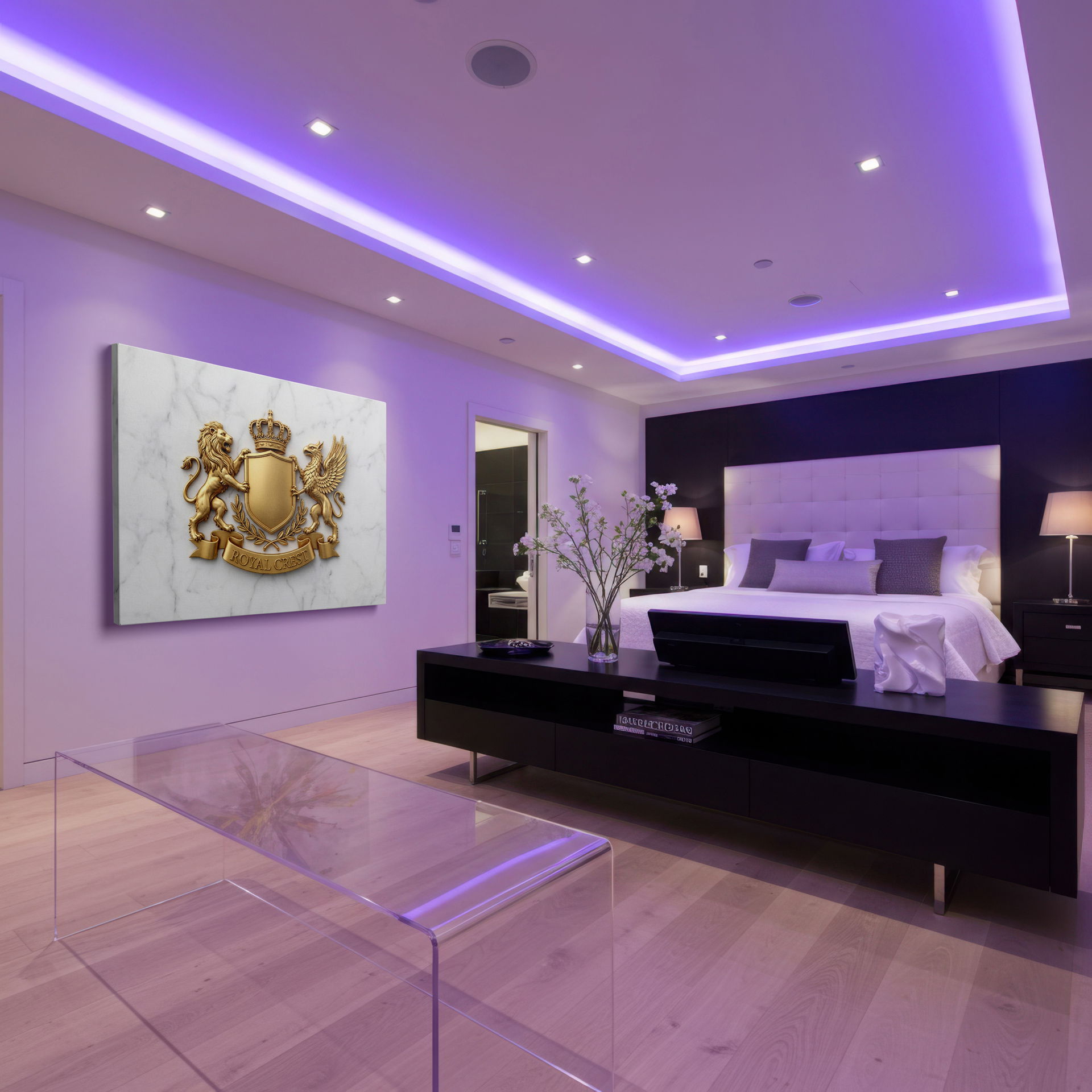 Close-up of the majestic golden lion and powerful griffin elements in the royal crest wall art, ideal for wall decor.