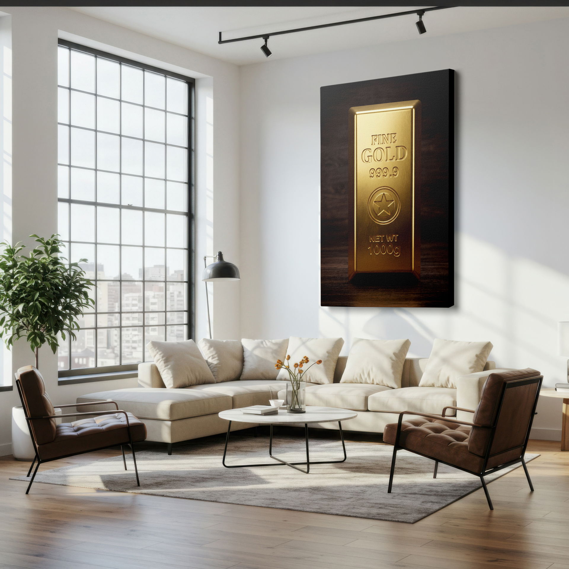 Full view of the luxurious gold bar wall art, an elegant addition to any space as sophisticated wall decor