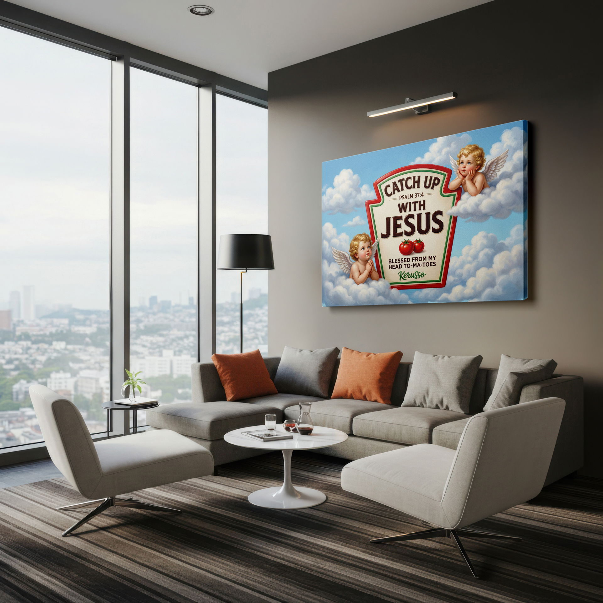 Inspirational canvas print wall art with "Blessed From My Head To-Ma-Toes" text, a unique blend of humor and faith.