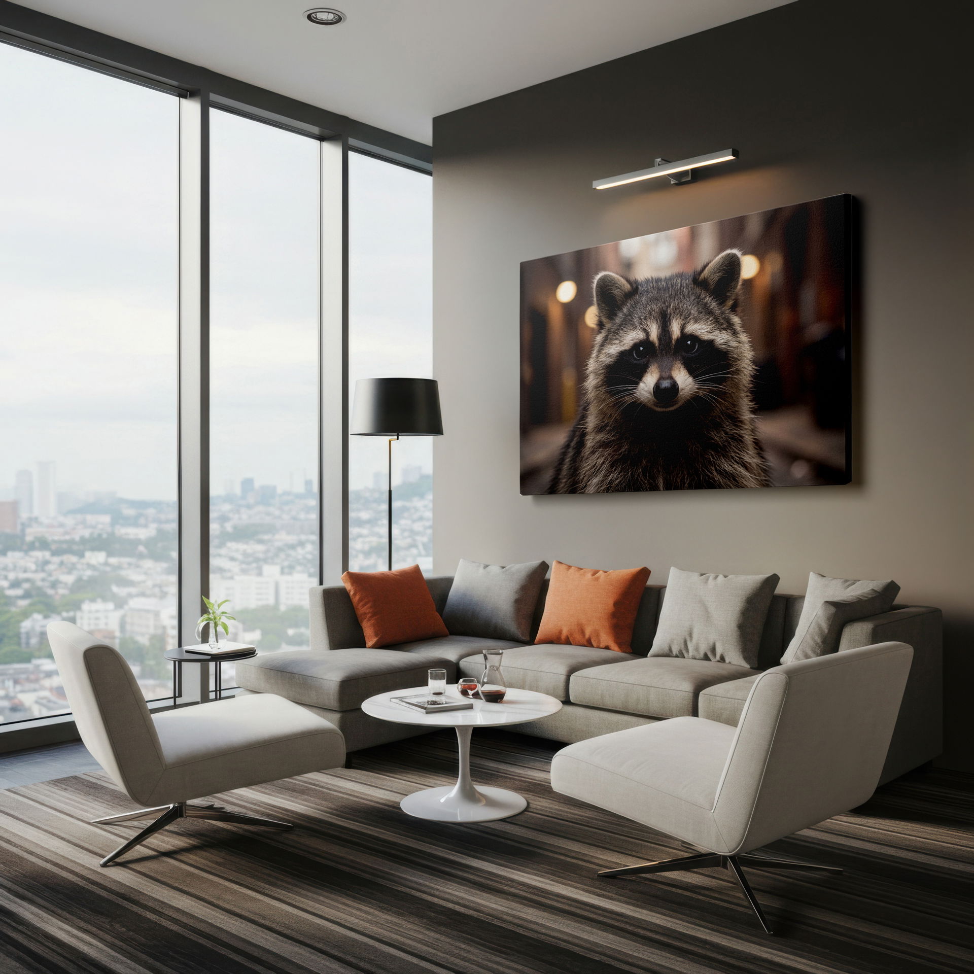 Captivating wildlife portrait of an adorable raccoon on canvas wall art, suitable for any room wall decor