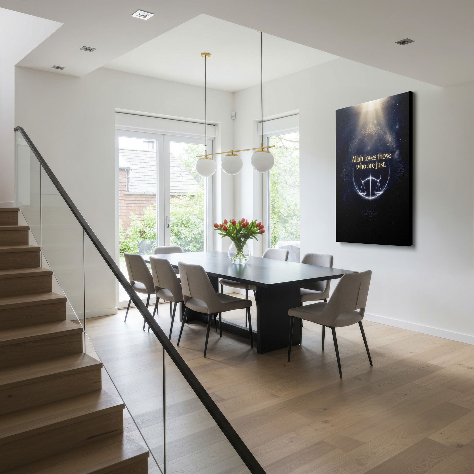 Illuminated Scales of Justice wall art symbolizing fairness and balance, perfect wall decor.