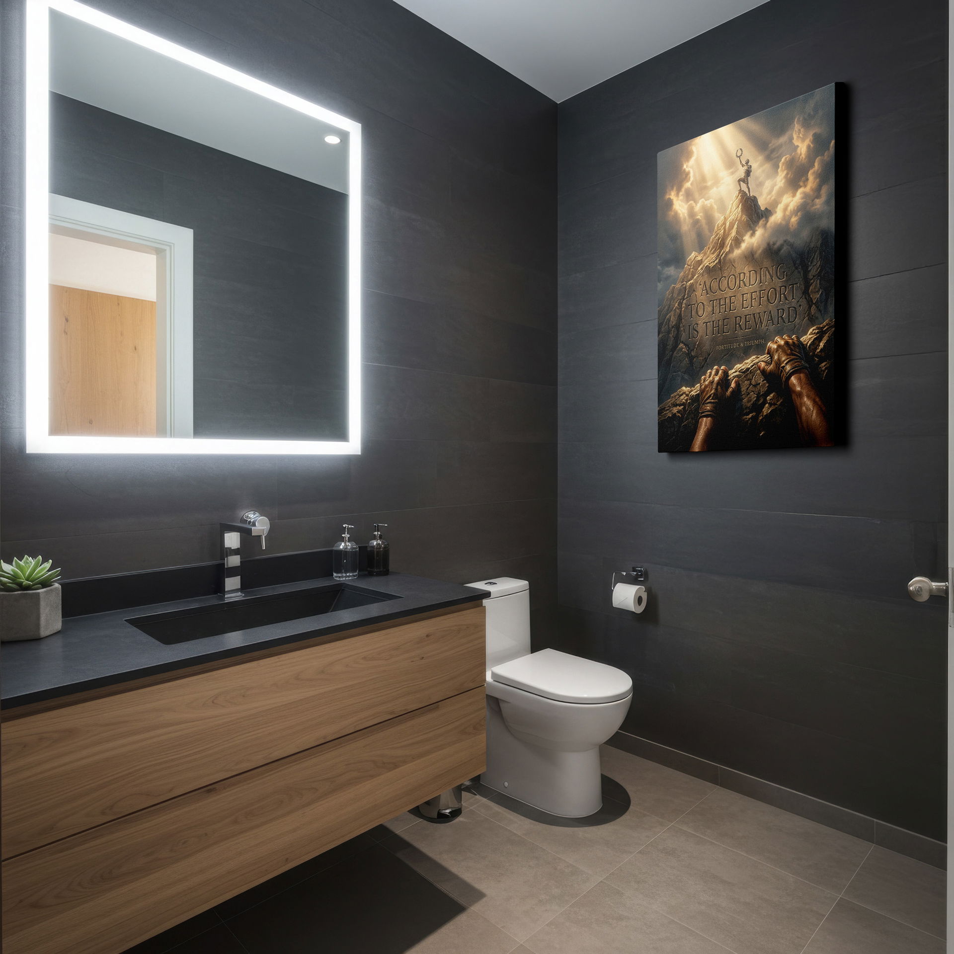 Motivational Wrapped Canvas showing a statue holding a laurel wreath, representing success.