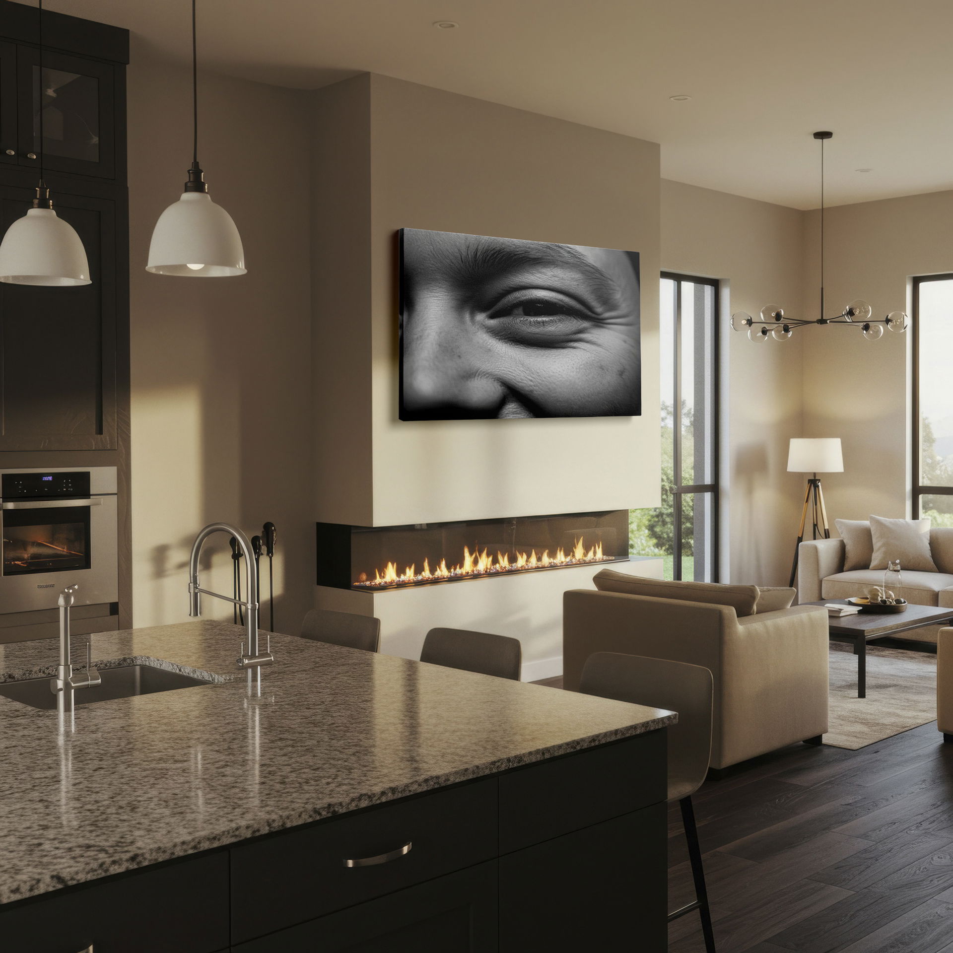 Striking monochrome eye portrait transformed into a beautiful Wrapped Canvas.