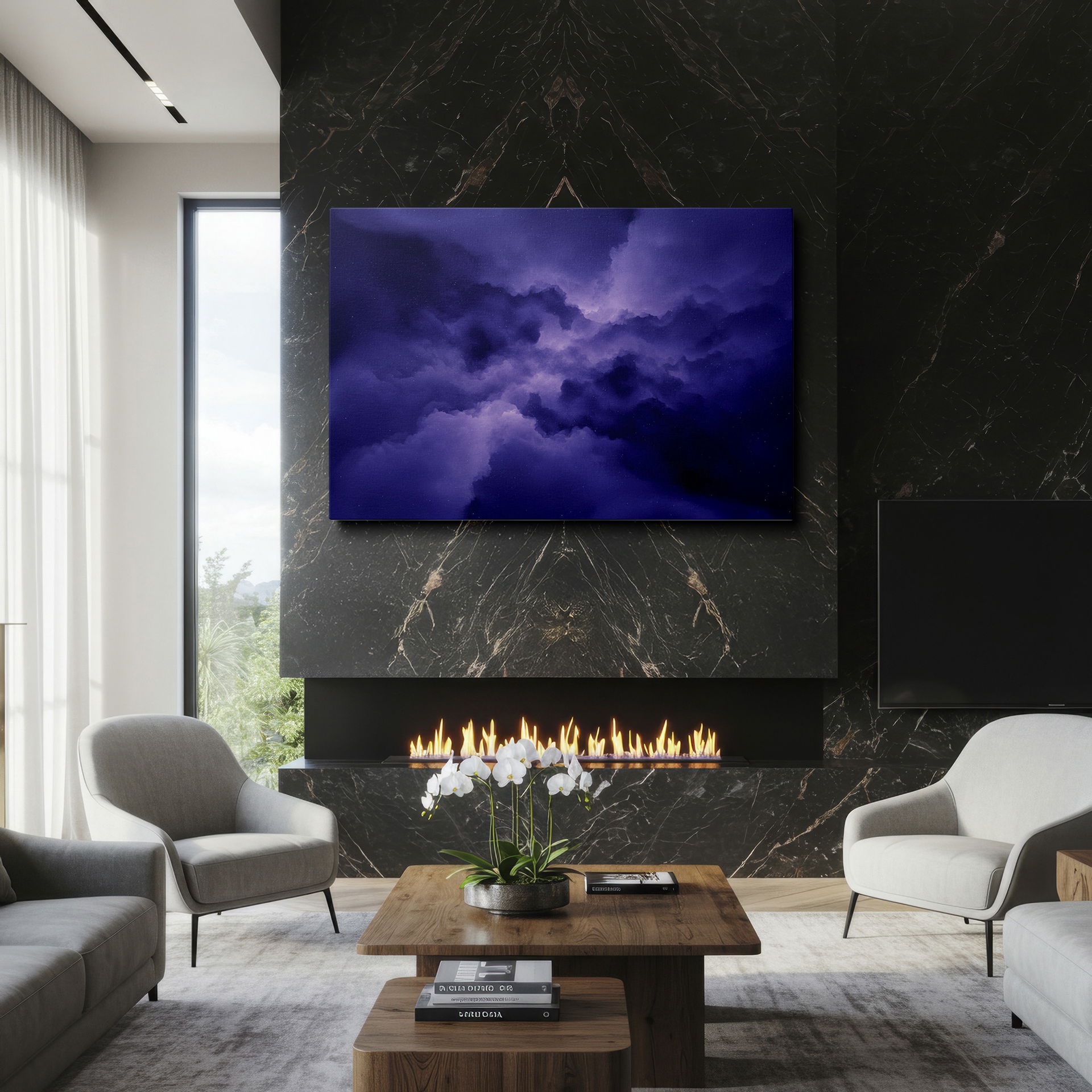 Capture a serene atmosphere with this purple cloudscape wall art, ideal for tranquil home decor.