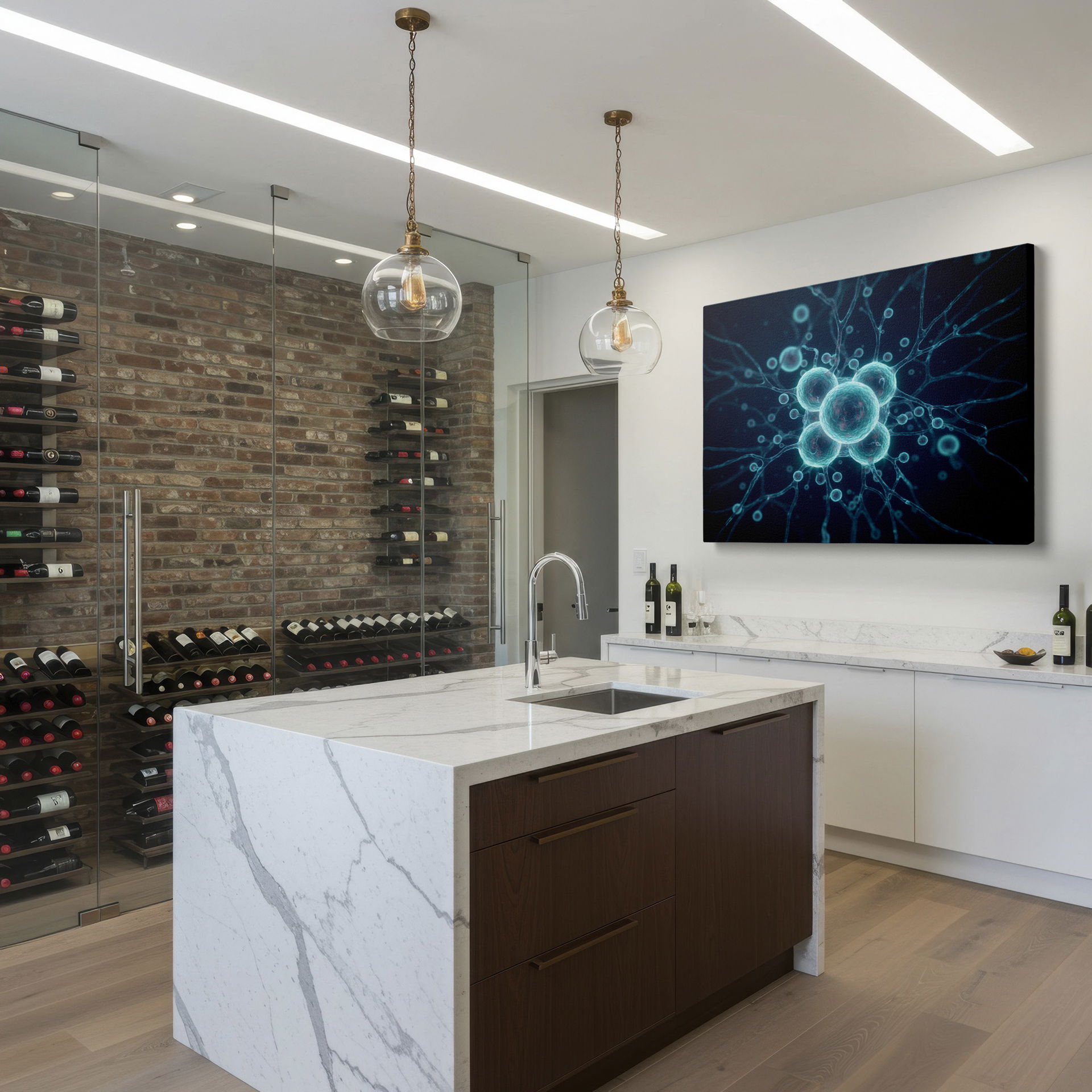 Close-up view of interconnected biological nodes displayed as Wrapped Canvas.