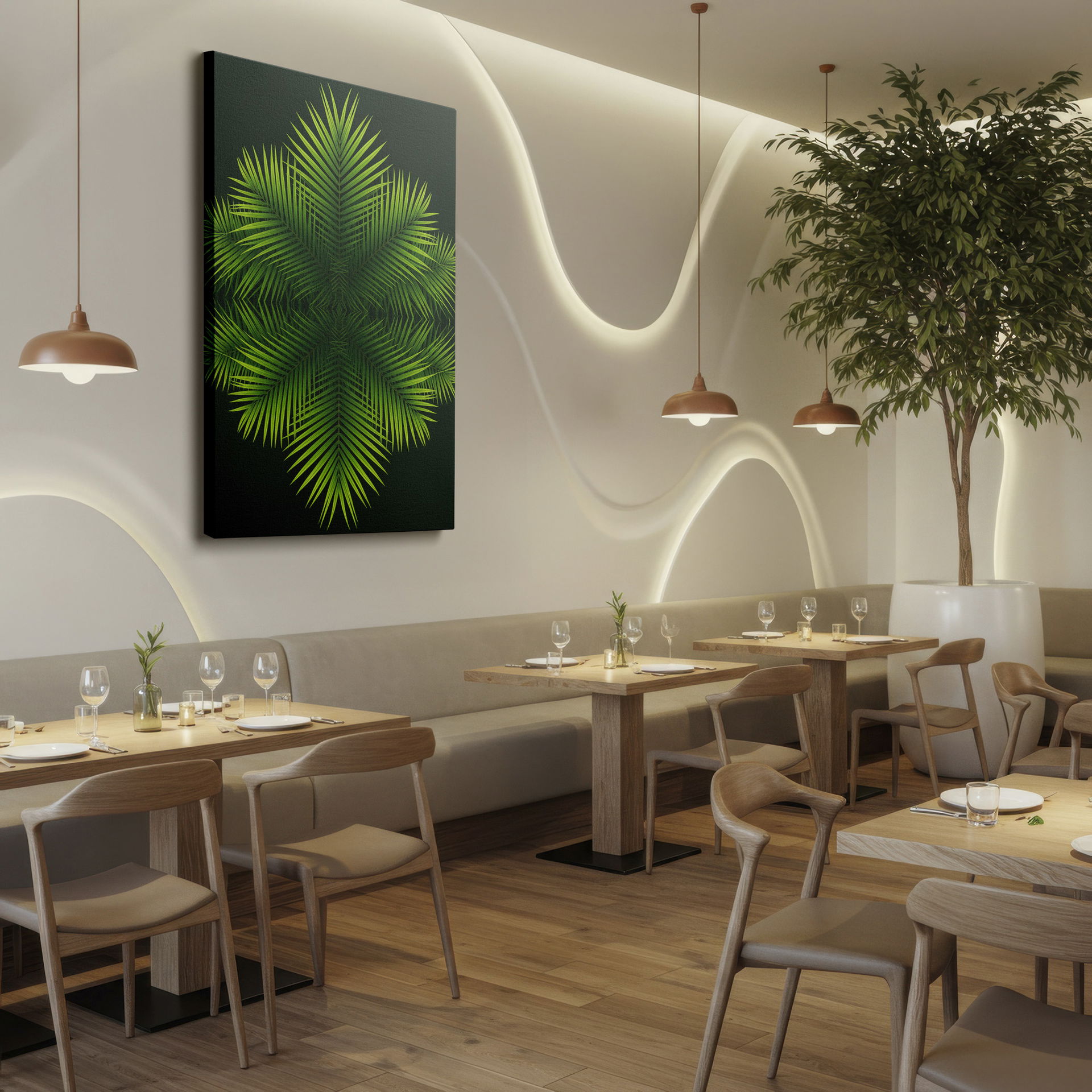 Intricate palm leaf patterns make a unique geometric wall art piece for modern and nature-inspired wall decor.