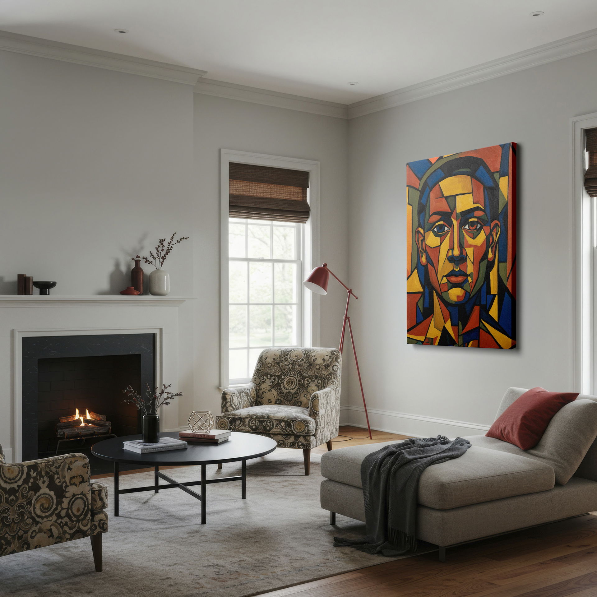 Eye-catching geometric portrait canvas. Elevate your wall decor with modern abstract art.