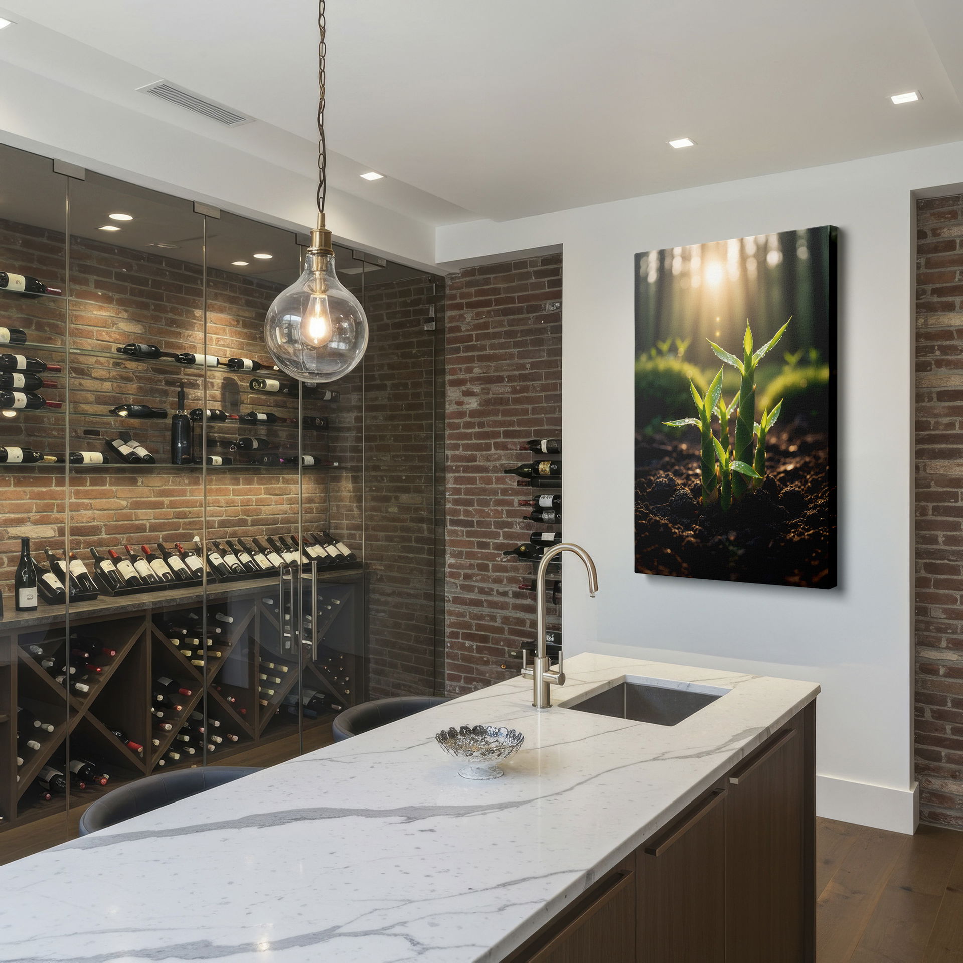 This stunning piece of Wrapped Canvas brings nature's tranquility to your home, featuring dew-covered bamboo shoots in a serene forest setting.