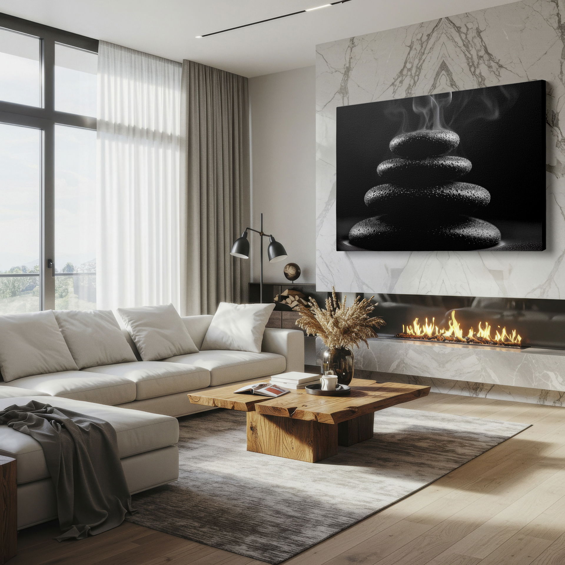 Tranquil Zen stones Wrapped Canvas featuring a minimalist stone tower design.