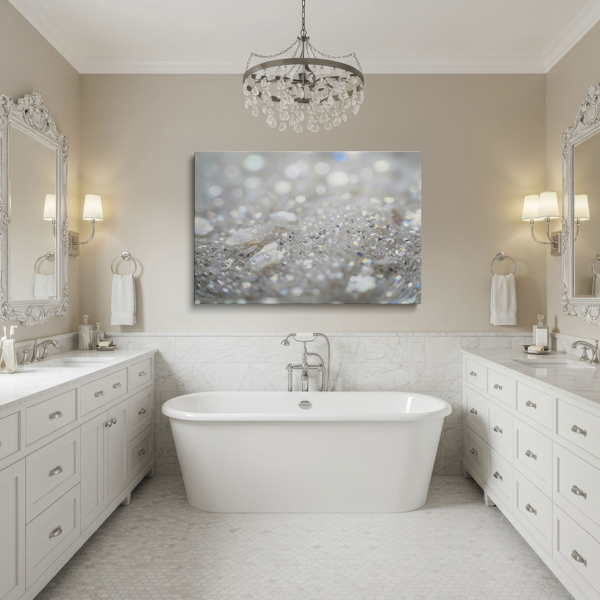 Abstract light and crystal art printed on Wrapped Canvas for a modern look.