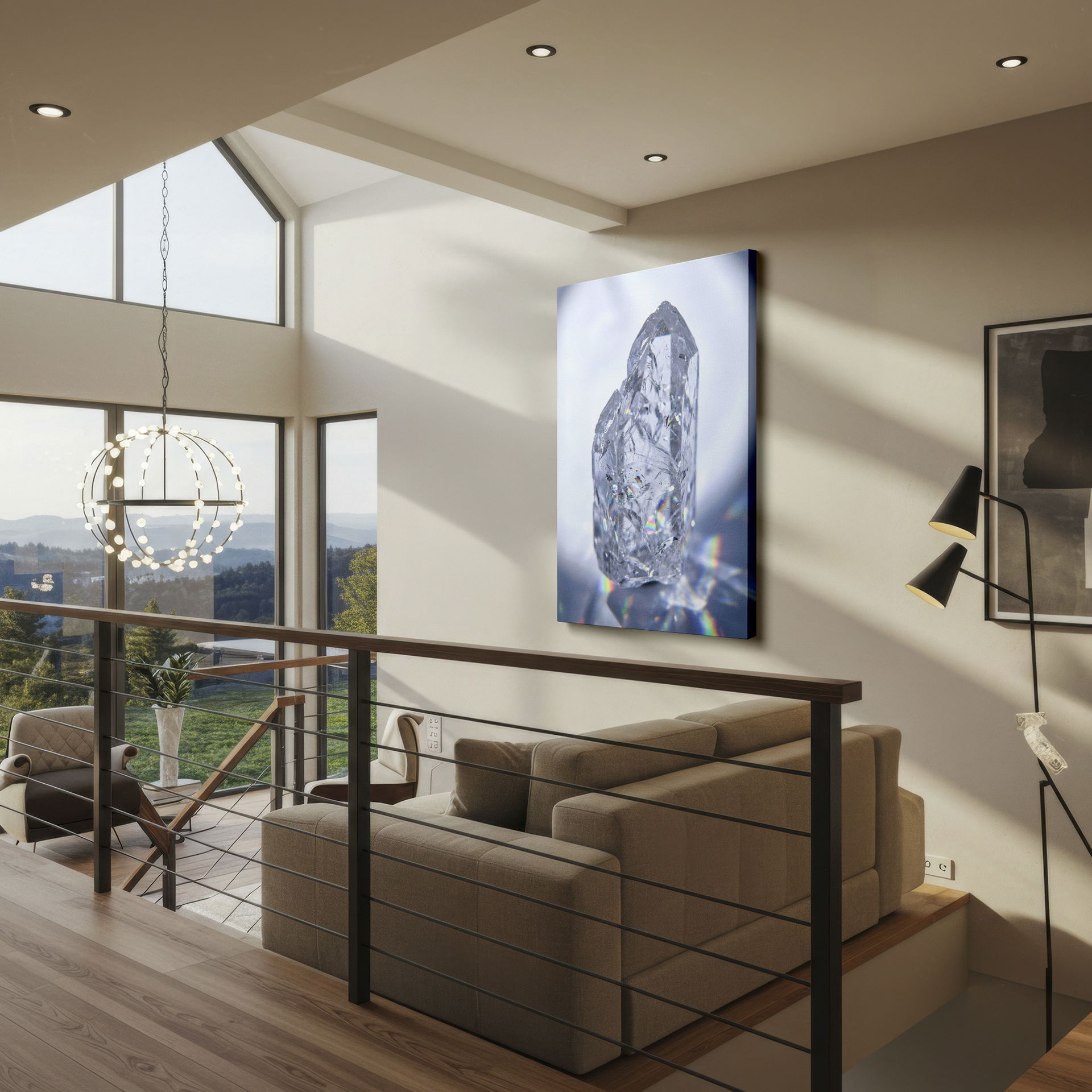 Image of a crystalline quartz point for mineralogy art, a captivating mineral wall art piece.