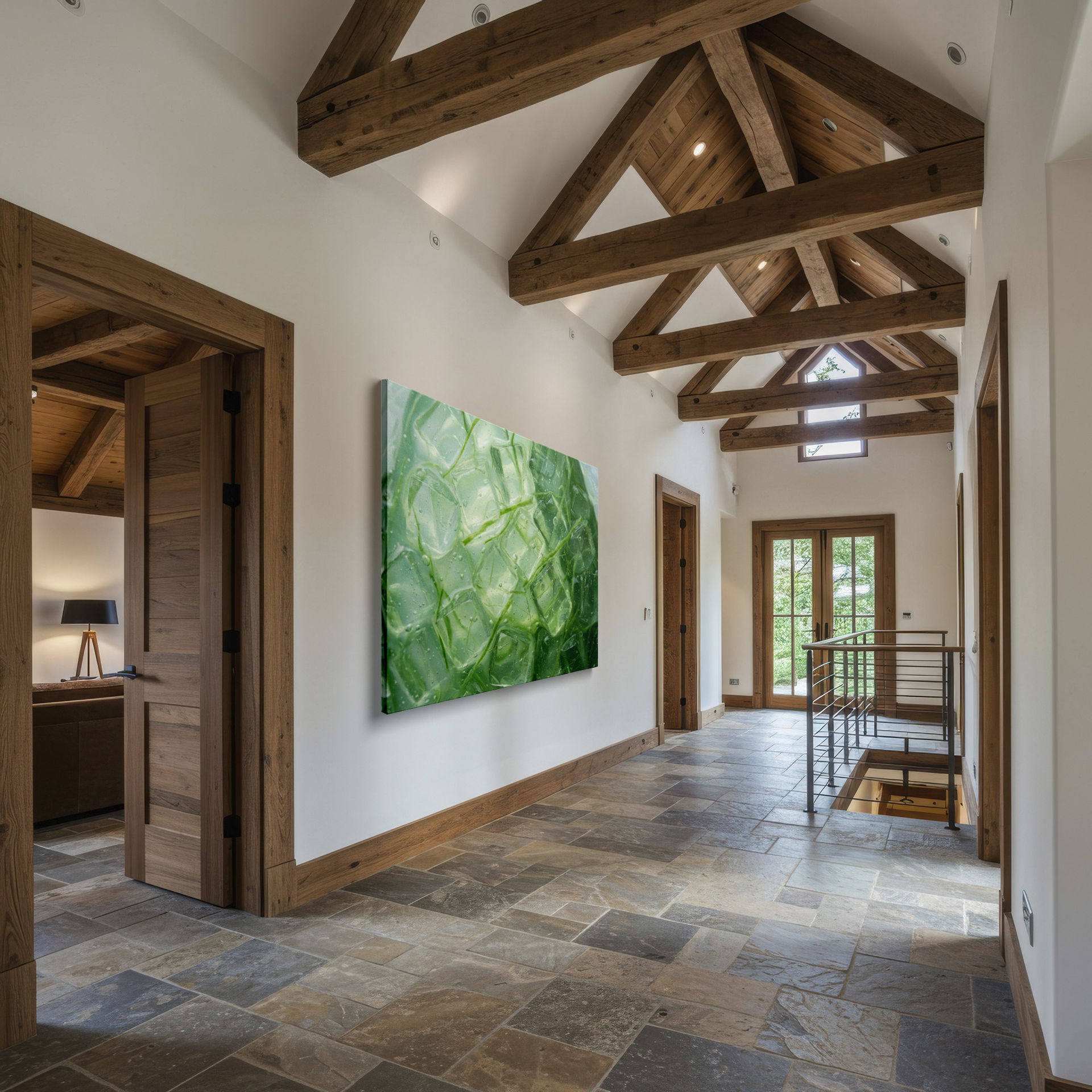 An elegant Wrapped Canvas displaying ice cubes merging with plants, ideal wall art for a refreshing ambiance.