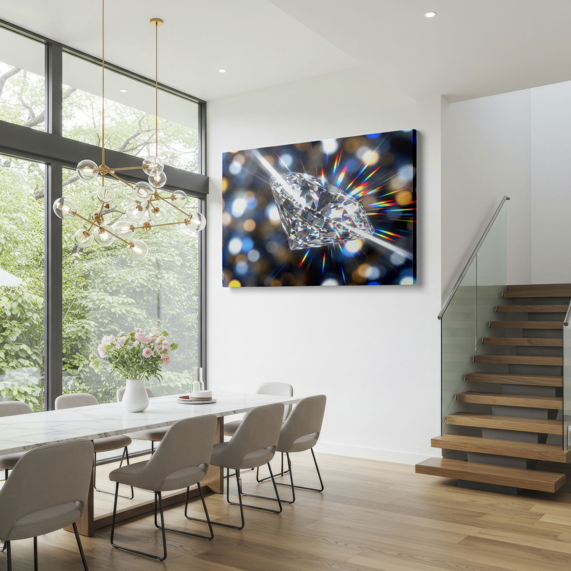 Radiant Wrapped Canvas depicting a brilliantly cut diamond refracting light.