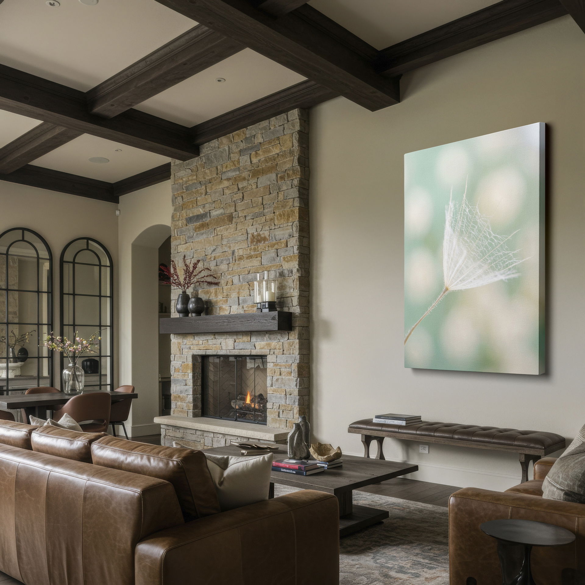 Delicate dandelion seed captured in a Wrapped Canvas, creating a minimalist botanical wall art piece.