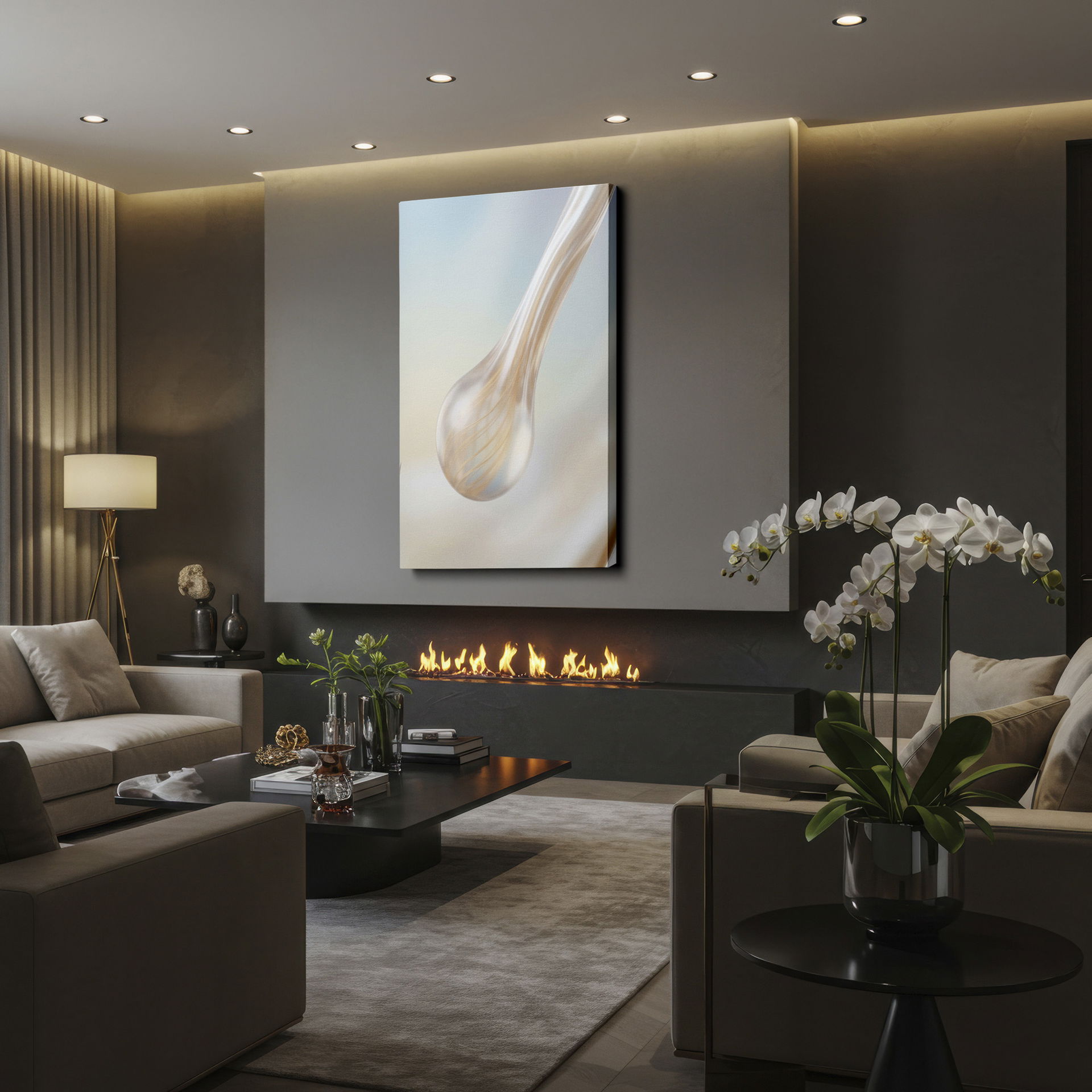 Elegant abstract wall art featuring a luminous teardrop, adding modern style to your wall decor.