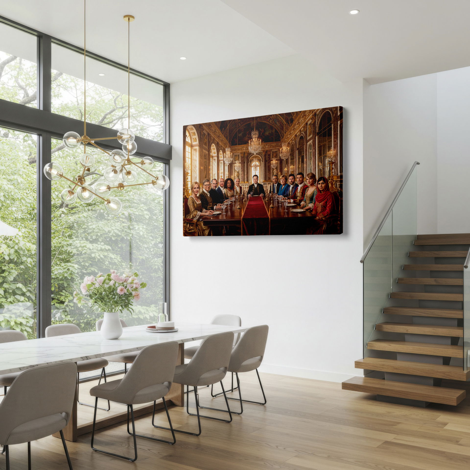 'The Last Supper: Celebrities Edition' wall decor, featuring various pop culture icons in a Renaissance style.