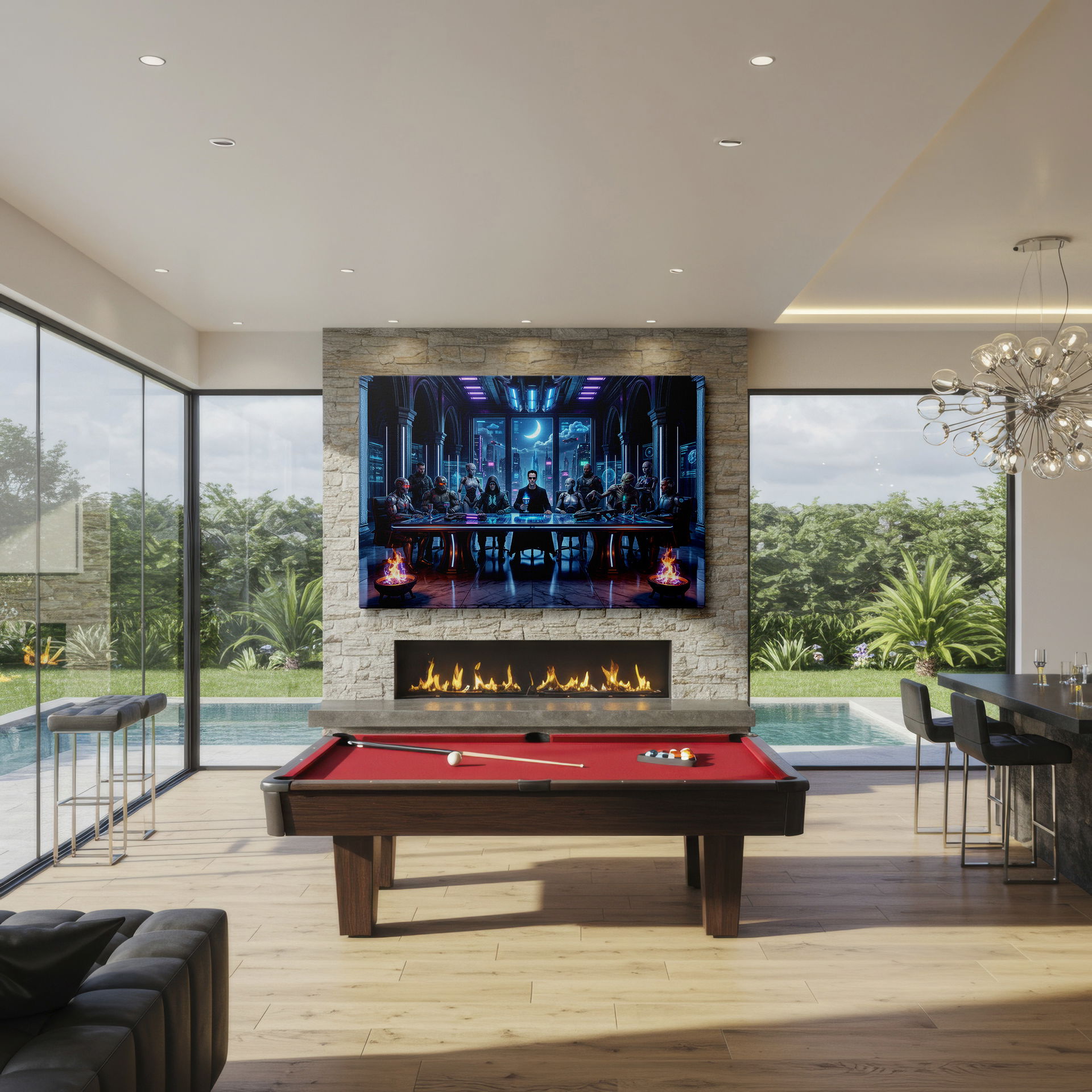 Wrapped Canvas print of a sci-fi board meeting with cyborgs and aliens.