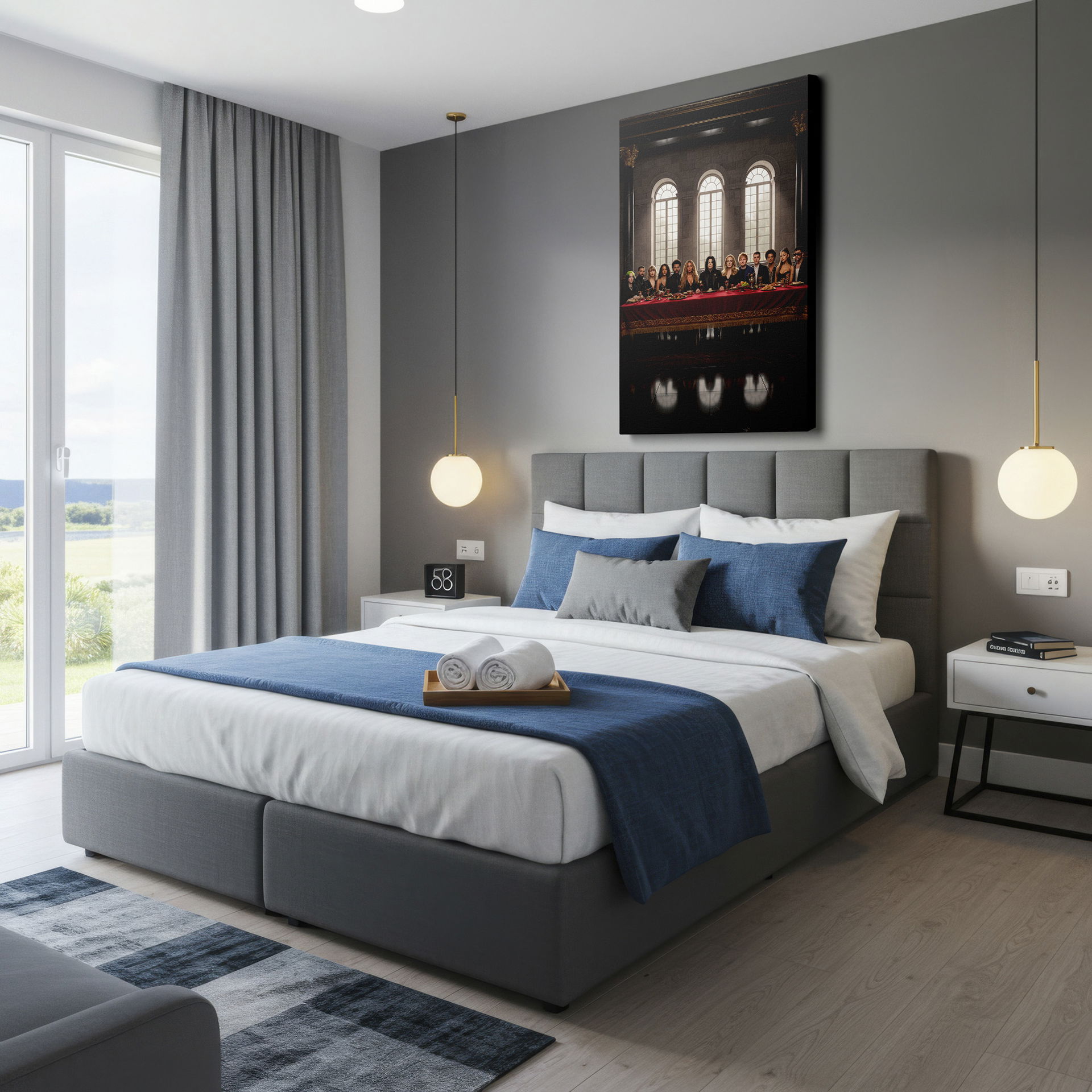 Featuring music legends, this Celebrity Last Supper piece offers a modern twist on classic art, perfect wall decor.