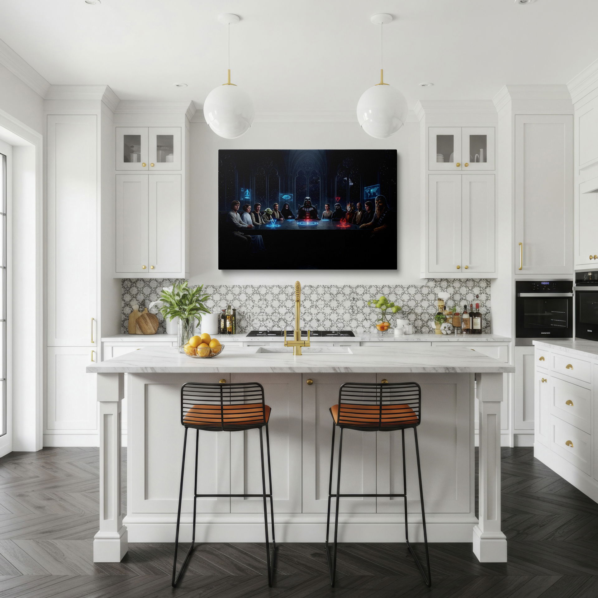 High-quality Wrapped Canvas print of a Star Wars council meeting with vivid colors and sharp details for a striking visual impact.