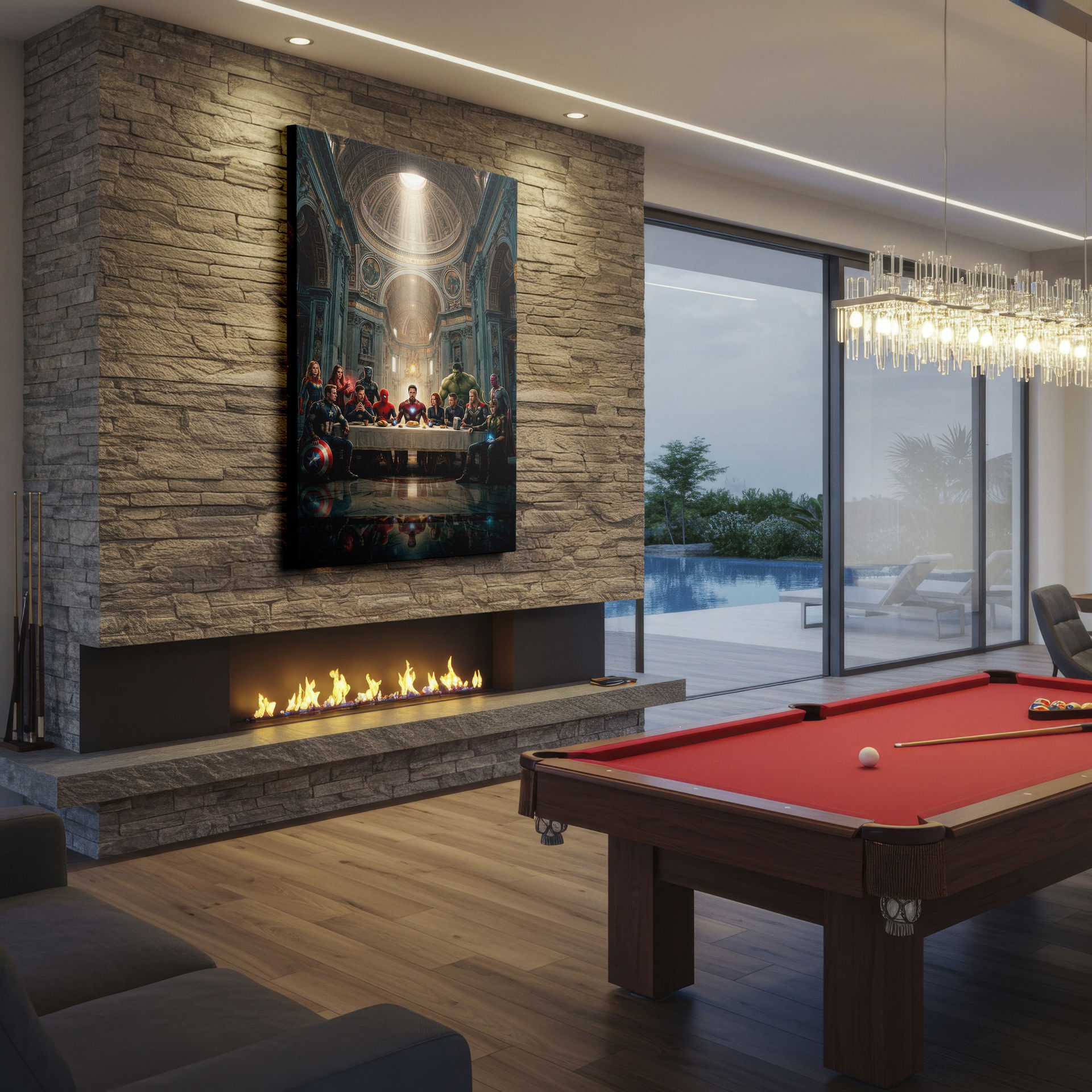 Avengers Last Supper is a unique and captivating piece of Wrapped Canvas. The heroes are gathered in a divine hall.