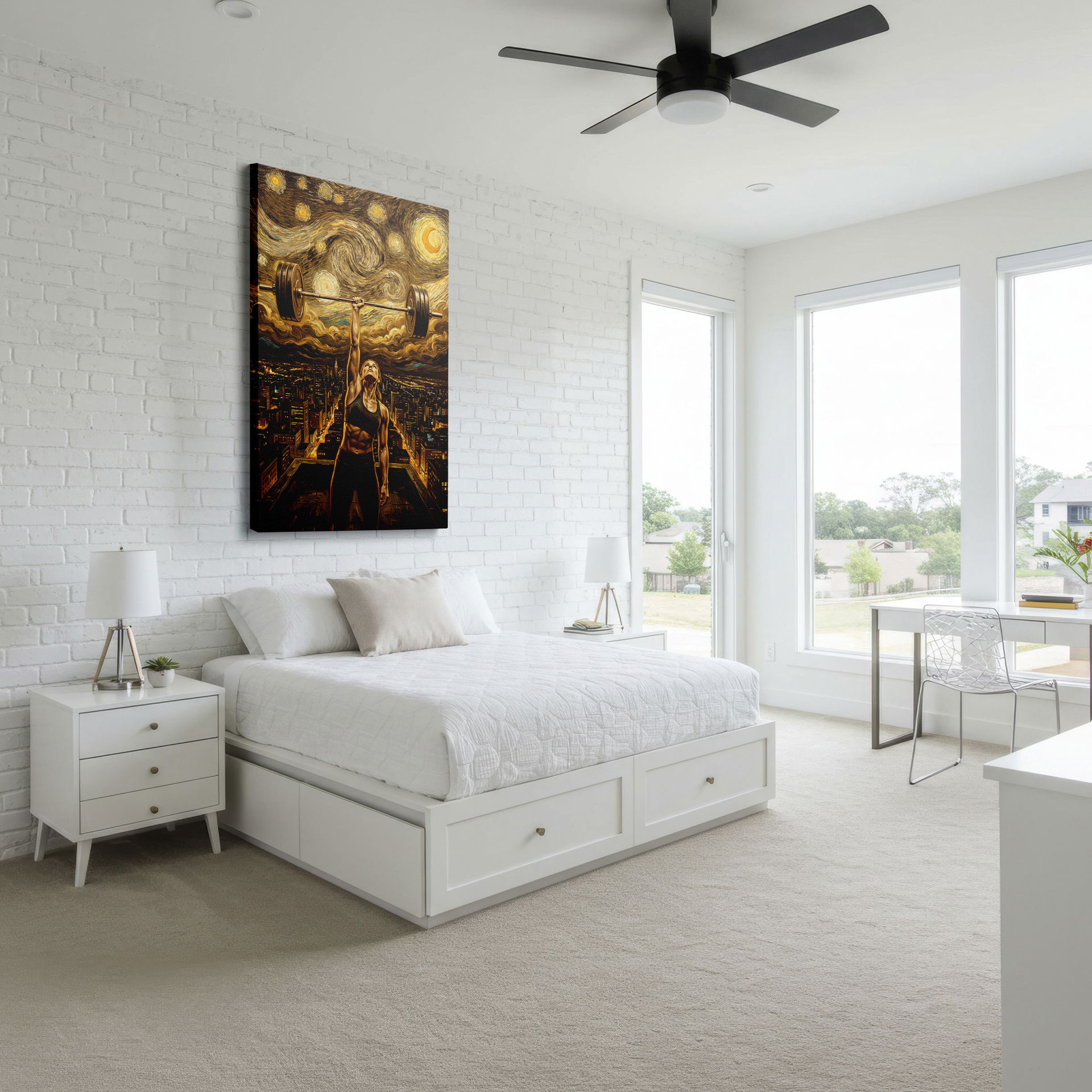 A dramatic scene of fitness and art combined, presented as a Wrapped Canvas print.