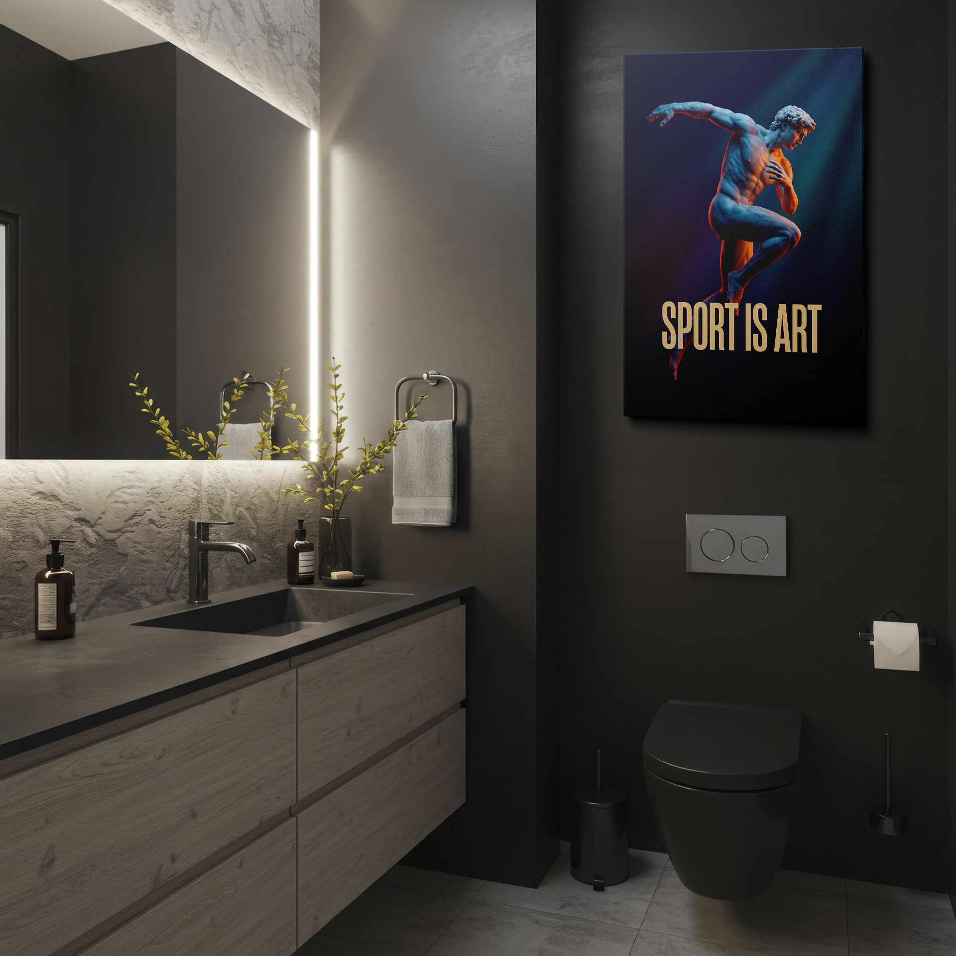 Sculptural form conveys energy on this 'Sport is Art' Wrapped Canvas.