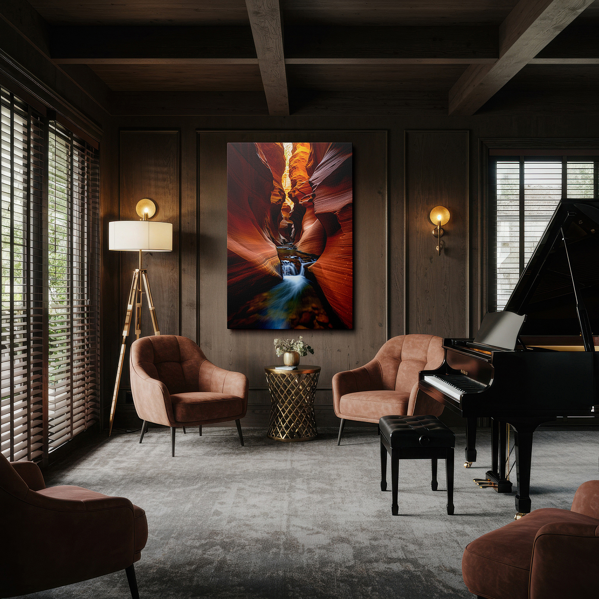 Aligned with a curated gallery wall of abstract artworks — arizona canyon at sunset: a vibrant celebration of nature's palette - large wall art, canvas wall art, wall decor for office and bedroom