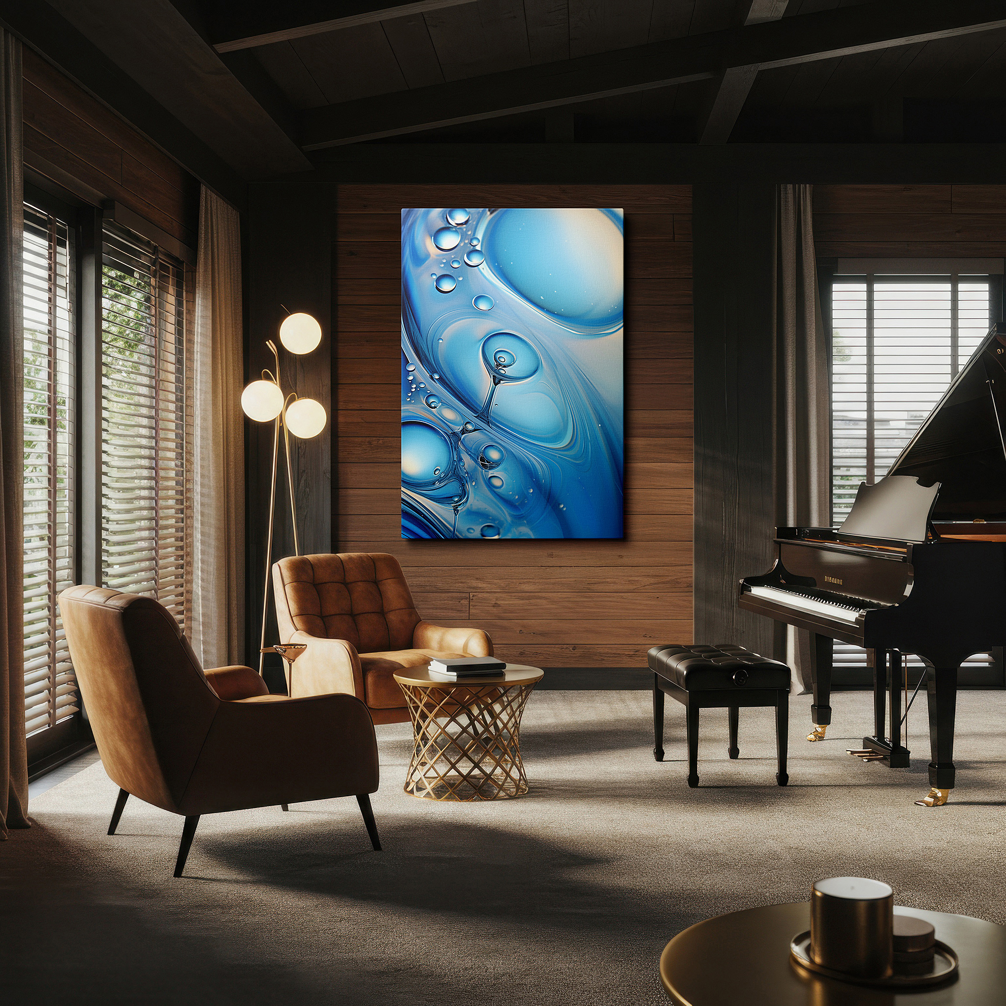 Aligned with a curated gallery wall of abstract artworks — exploring aquatic blues: abstract water essence with dynamic textures and luminous light interplay - large canvas wall art decor